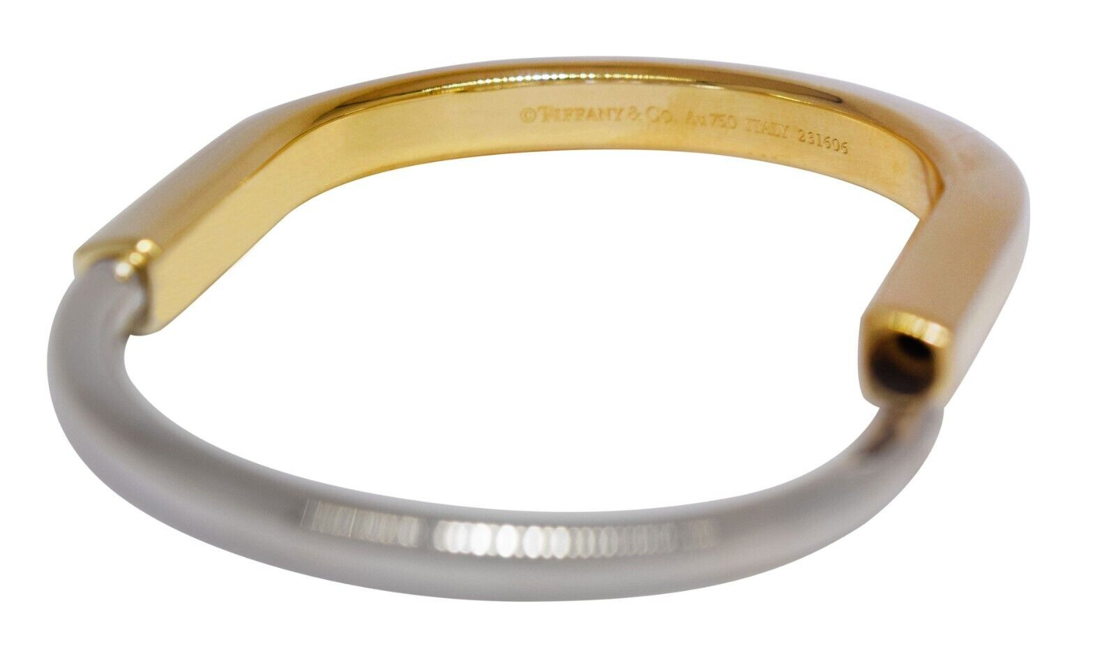 Tiffany & Co. Tiffany Lock Bangle 18k Yellow & White Gold Bracelet Size Small