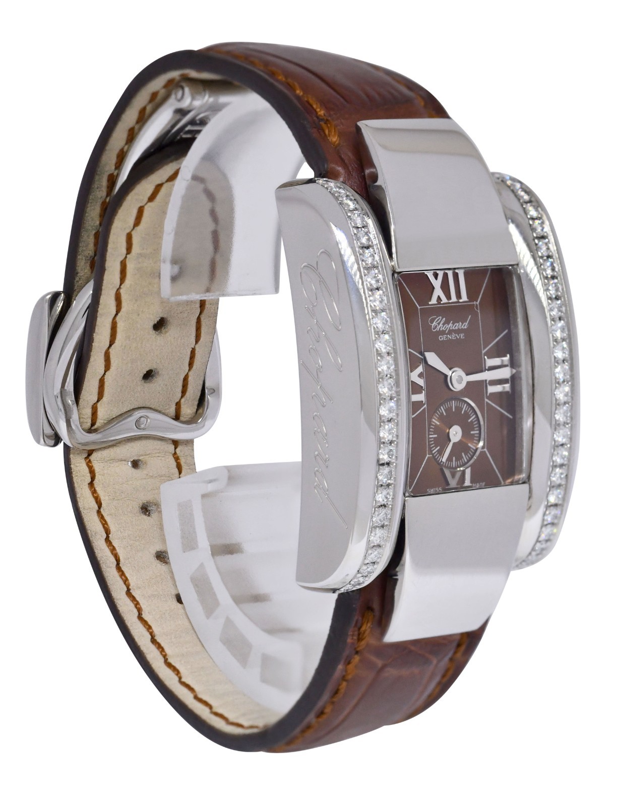 Chopard La Strada Steel Brown Dial Diamond Bezel Ladies Quartz Watch 41/8412