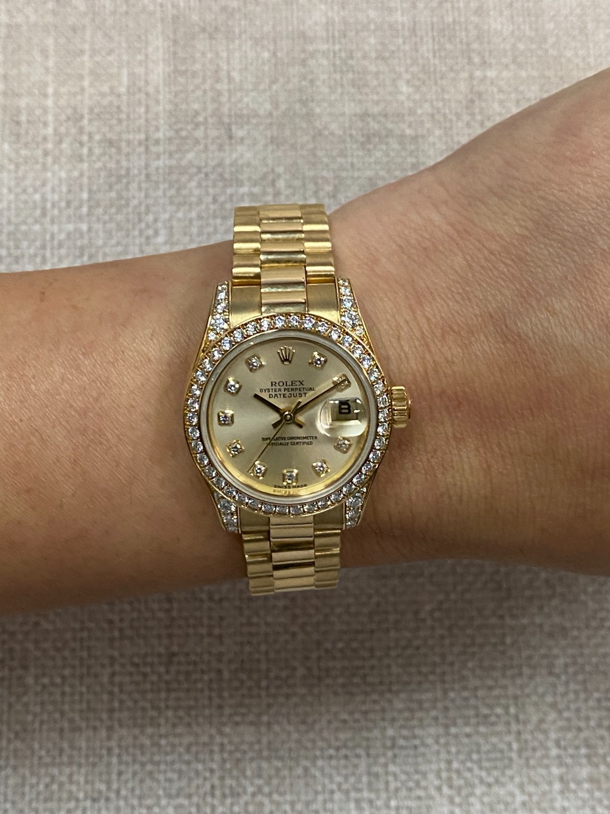 Rolex Datejust President 18k Yellow Gold Sundust Diamond 26mm Watch K 179158