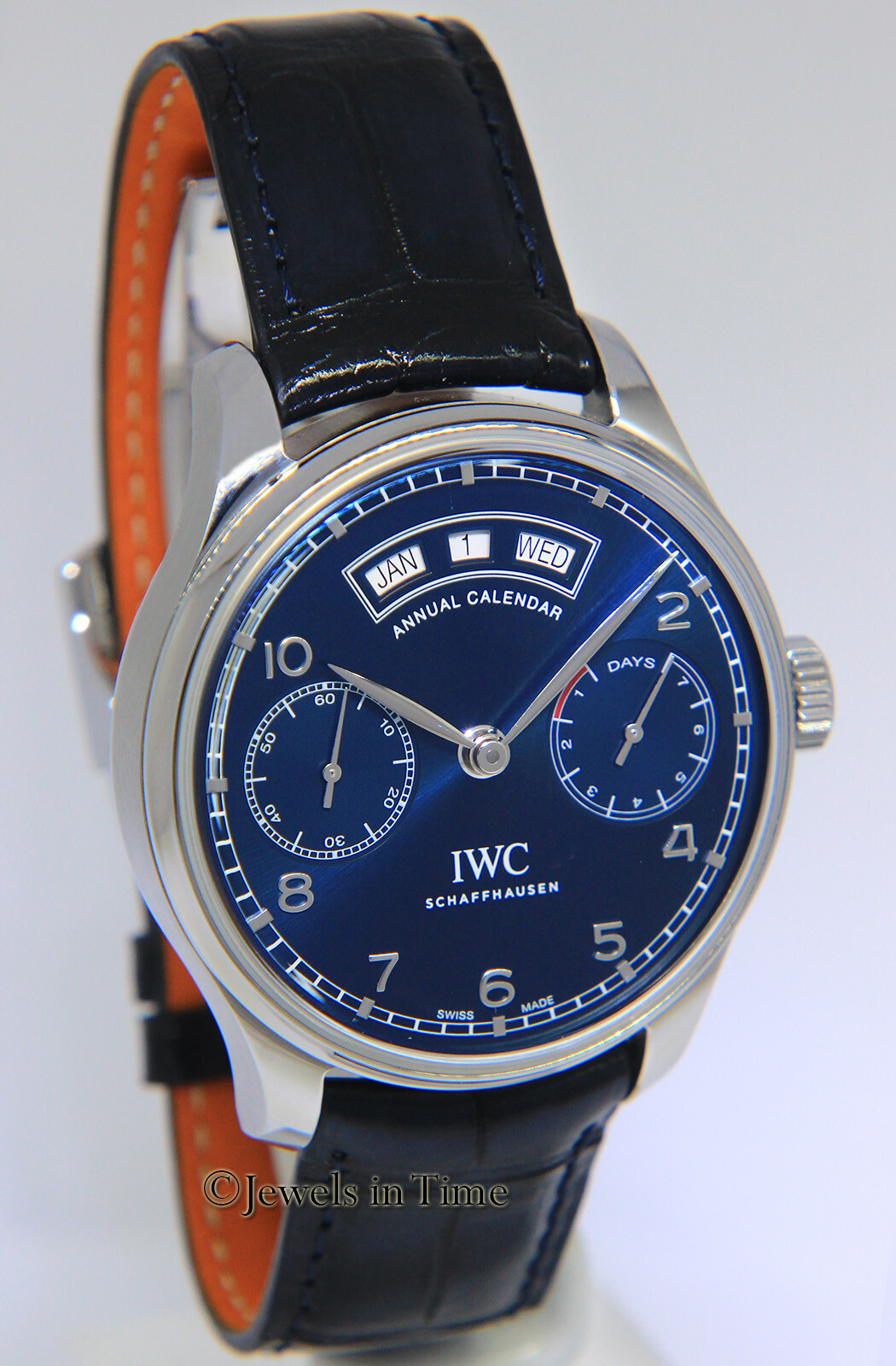 IWC Portugieser Annual Calendar 5035 Steel 7 Days Blue Mens 44mm Watch IW503502