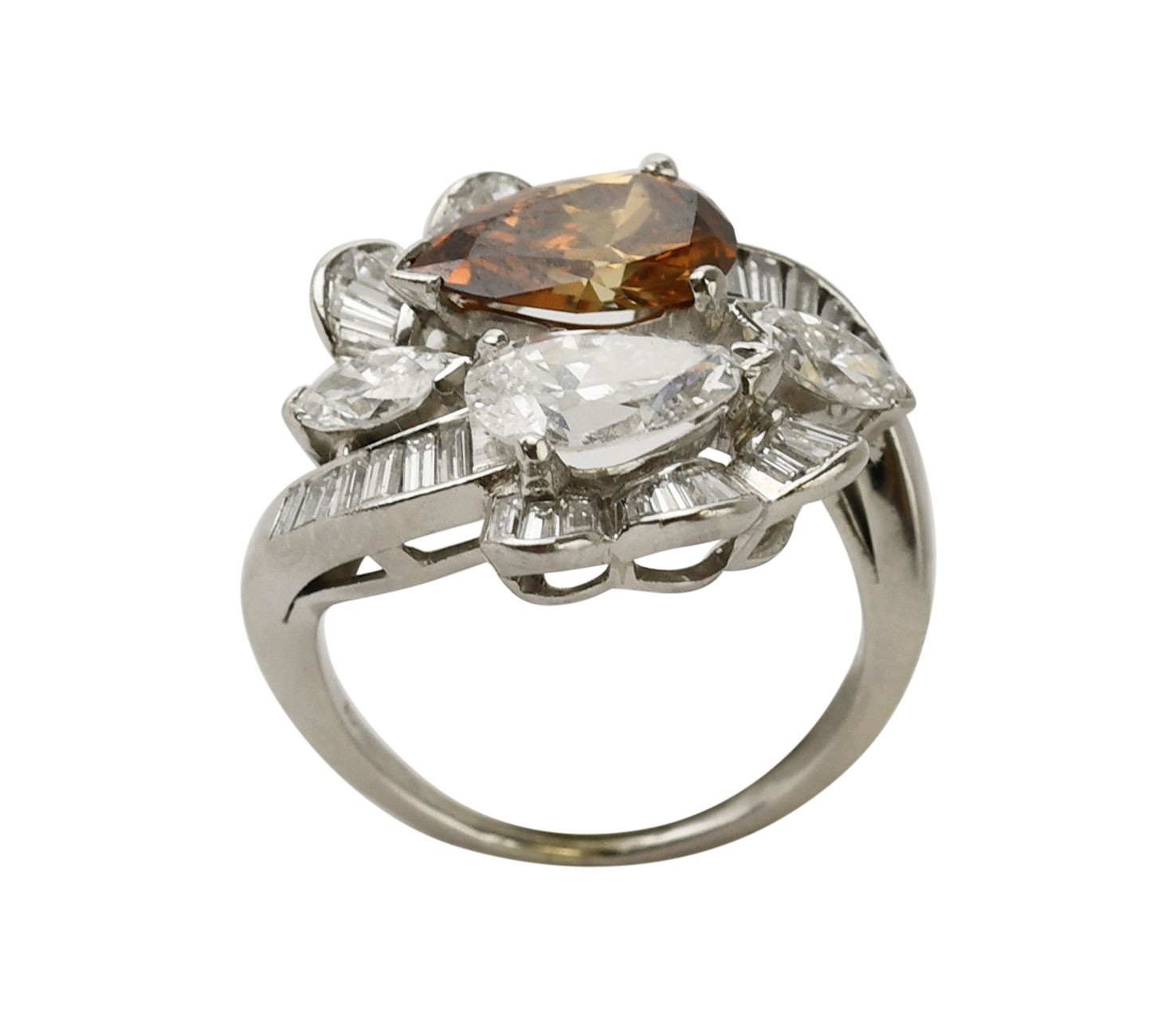 GIA 1.49 & 1.08 Carat Pear Brilliant Diamond Platinum Cocktail Ring size 6.25