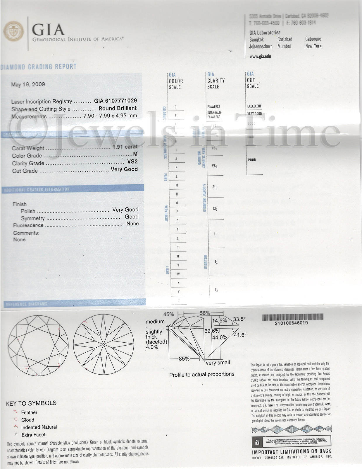 1.91 1.22 1.22 Carat Round Brilliant Diamond Platinum Ring + GIA Certificate