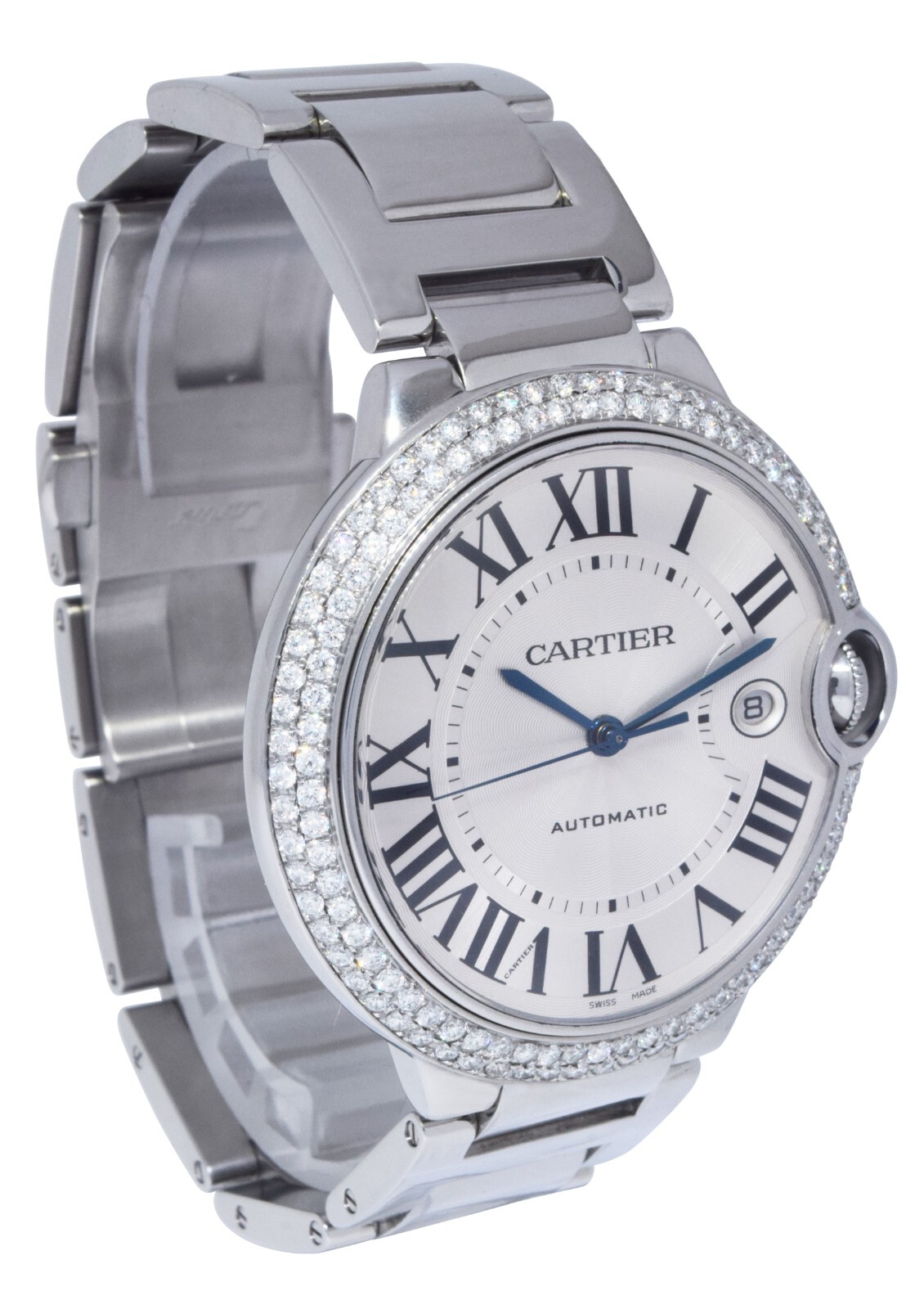Cartier Ballon Bleu 42mm Steel Diamond Bezel Automatic Watch 3001