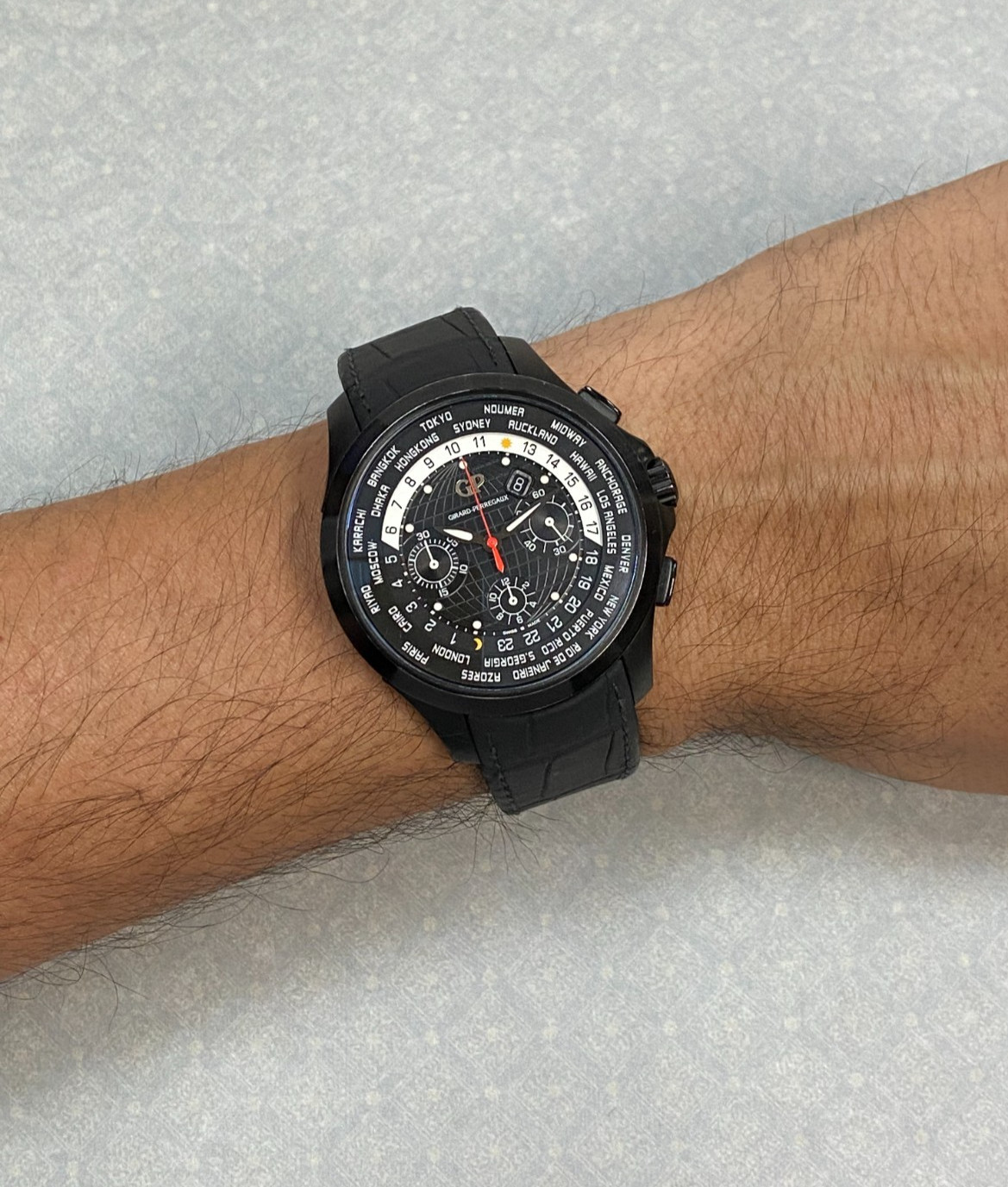 Girard Perregaux Traveller WWTC Chronograph Black Titanium DLC 44mm Watch 49700