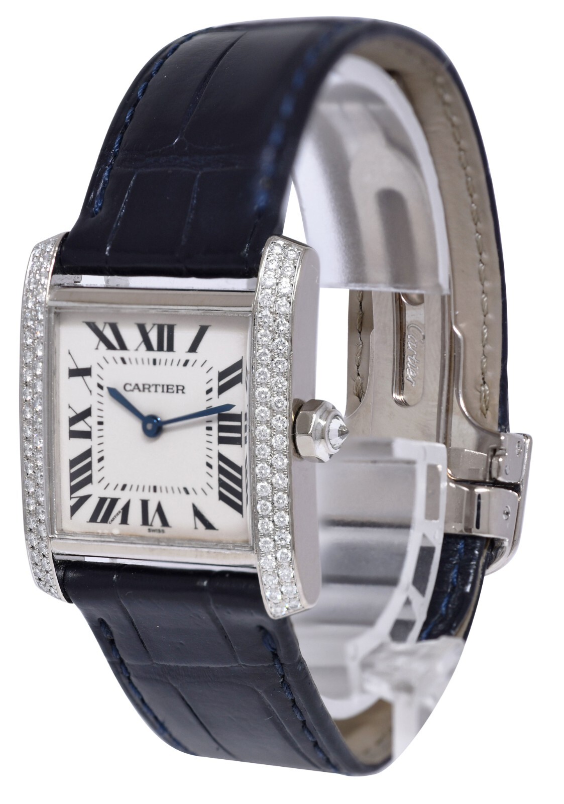 Cartier Tank Francaise Medium 18k White Gold Diamond Ladies Watch 2404 WE100951