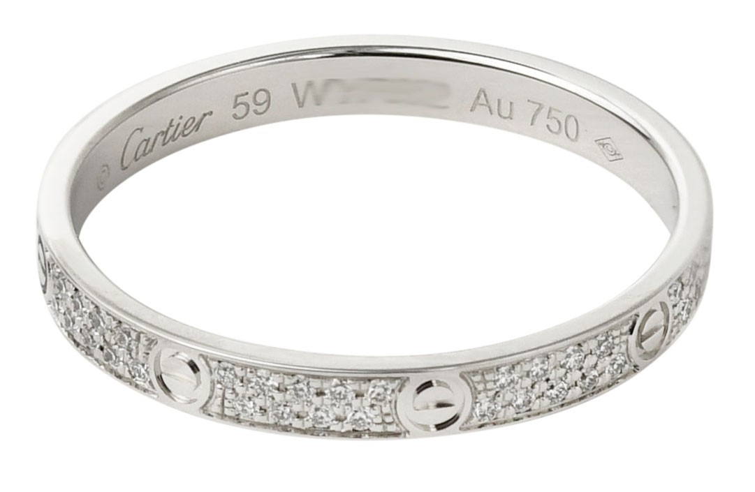 Cartier Love Ring Pave Diamond 18k White Gold Mini Band Size 59 B/P '24 B4218259 Cartier Love Ring Pave Diamond 18k White Gold Mini Band Size 59 B/P '24 B4218259
