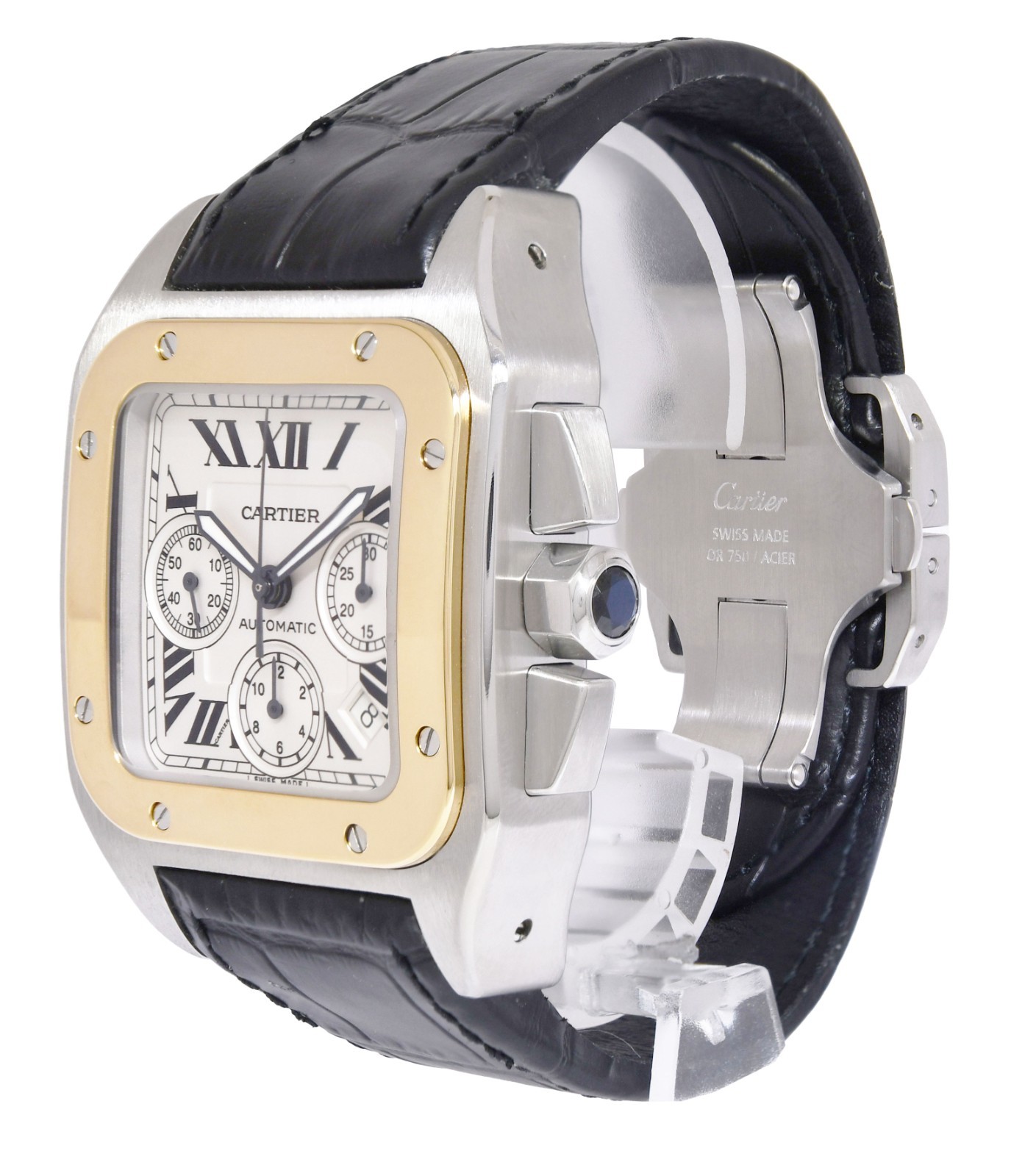 Cartier Santos 100 XL Chrono 18k YG/Steel Mens Automatic Watch W20091X7 2740