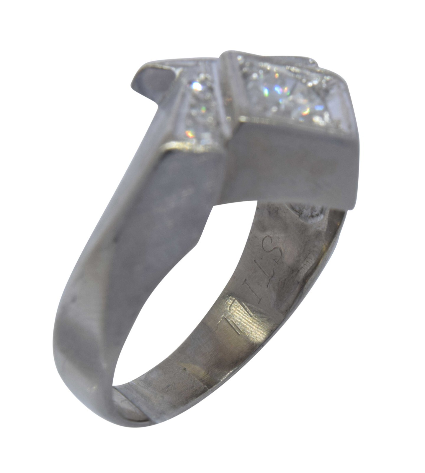 Mens Abstract Ring 14k White Gold & Diamond 9.75