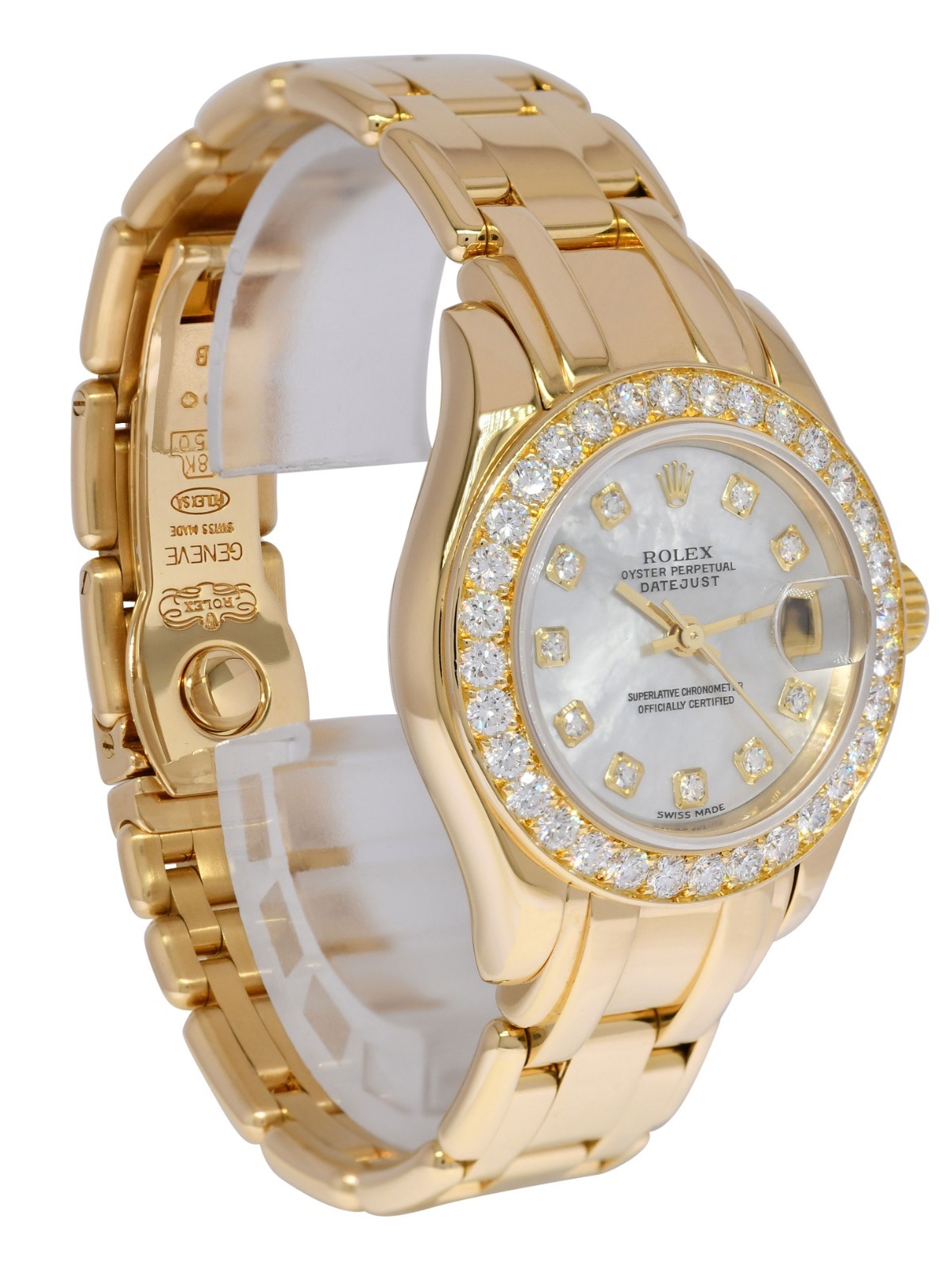 Rolex Datejust Pearlmaster 18k Yellow Gold MOP Diamond Ladies 29mm Watch P 80298