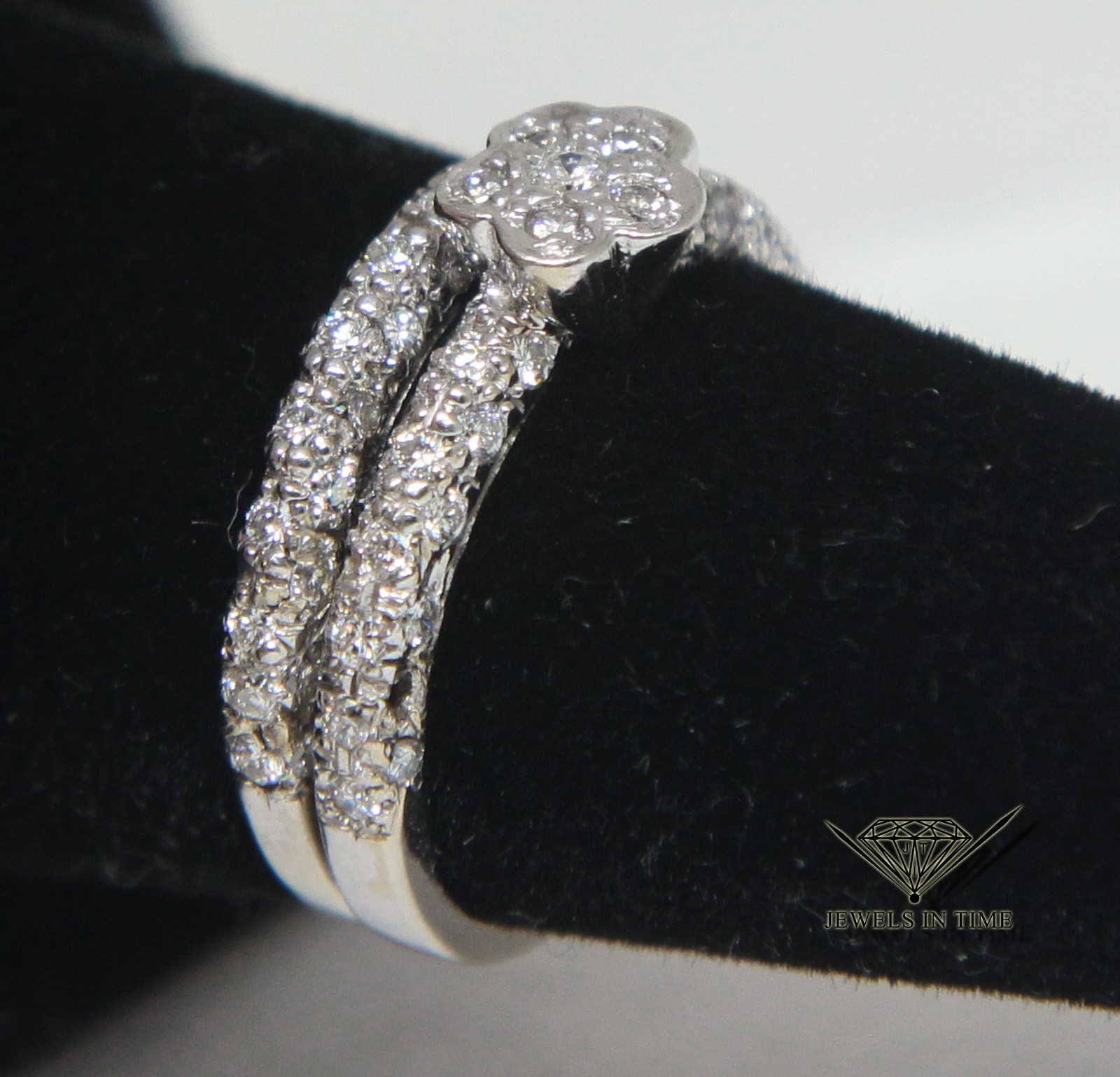 0.90 Carat Pave Diamond & 14k White Gold Ring Size 5.5