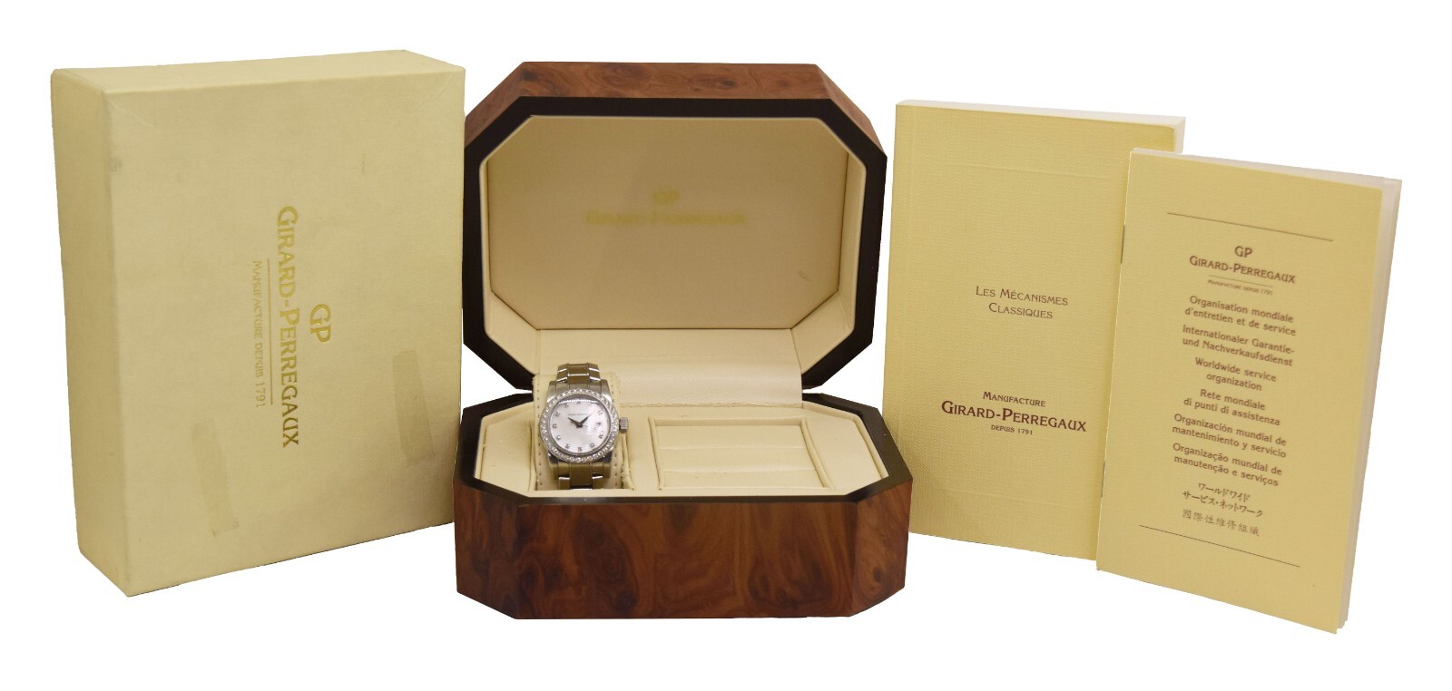 Girard Perragaux Lady F Steel MOP Diamond Ladies 29mm Automatic Watch B/P 8039