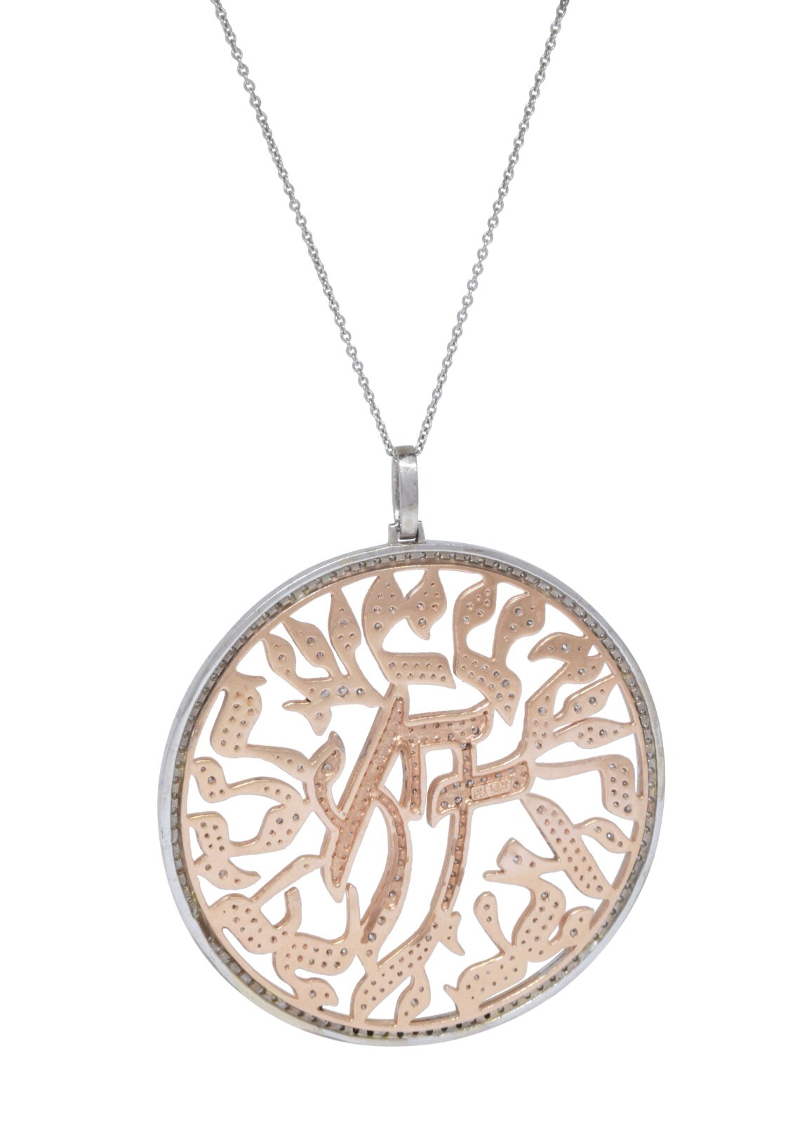 Jewish Pendant on Chain 14k White & Rose Gold & 2.50 CT Diamonds