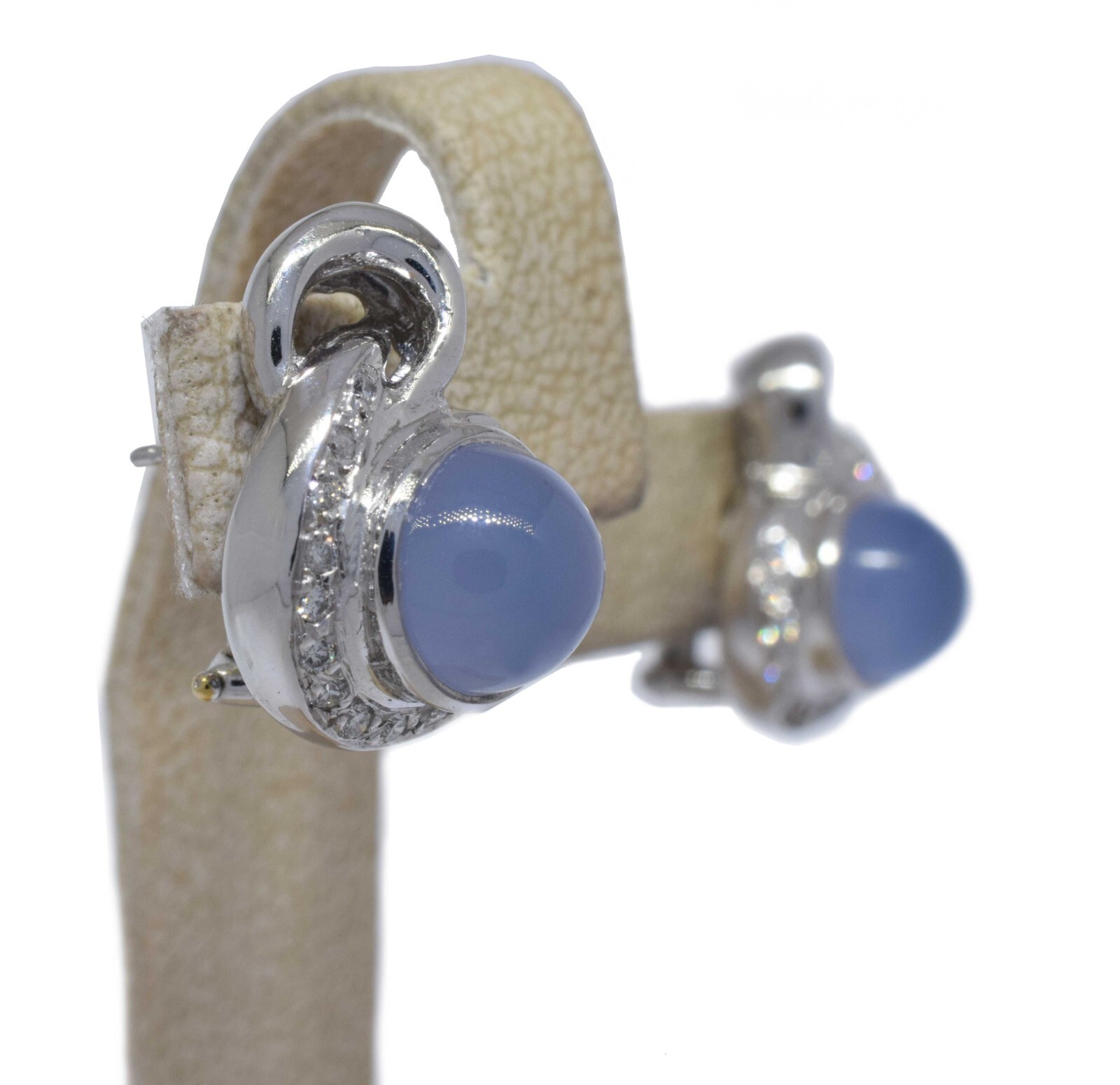 Ladies 14K White Gold Chalcedony & Diamond Earrings