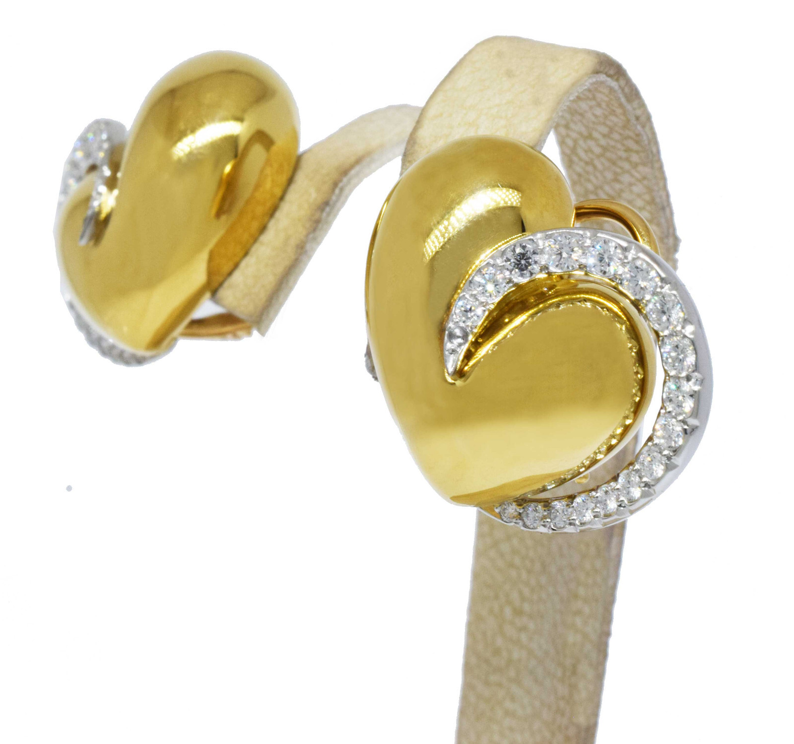 Diana Vincent 18k Yellow Gold & Platinum 1.30ct Diamond Heart Earrings