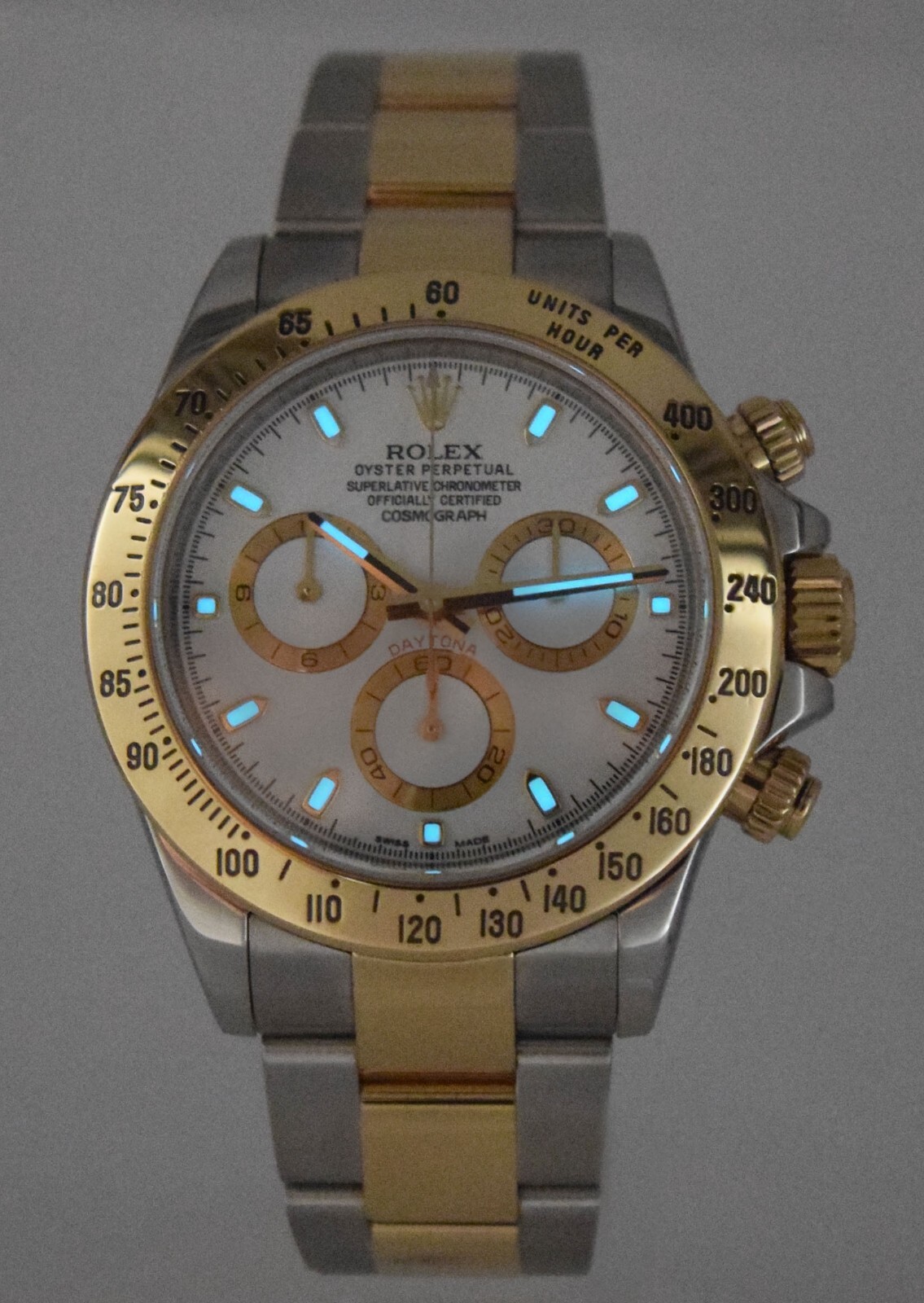 Rolex Daytona 18k Yellow Gold/Steel White Dial Mens 40mm Watch Scrambled 116523