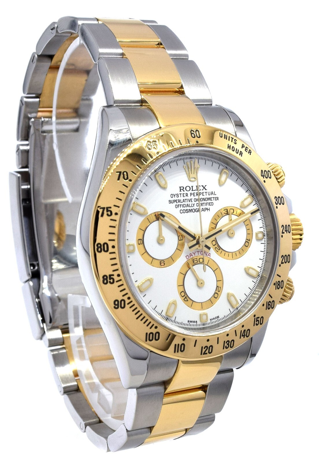 Rolex Daytona 18k Yellow Gold/Steel White Dial Mens 40mm Watch Scrambled 116523
