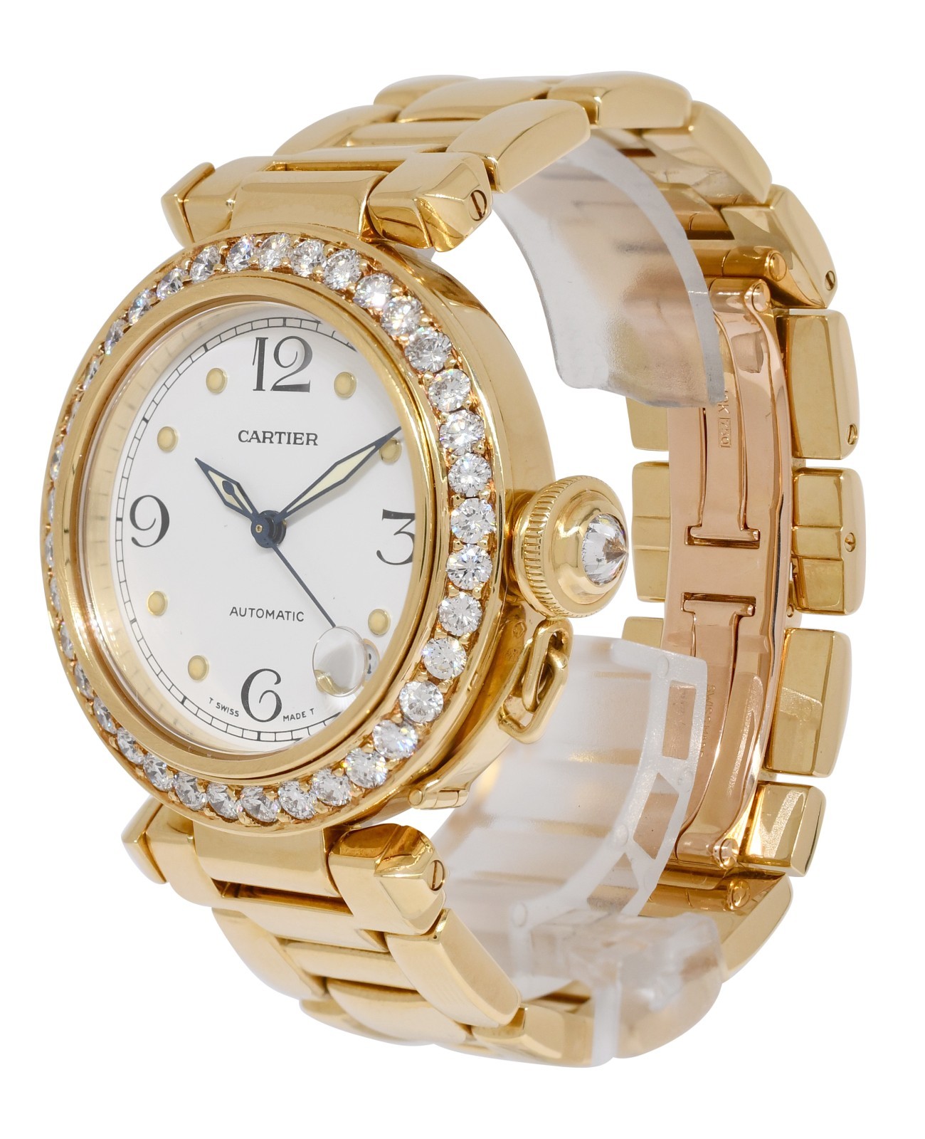 Cartier Pasha 18k Yellow Gold & Diamond Bezel Ladies 35mm Watch W30134H9 1035
