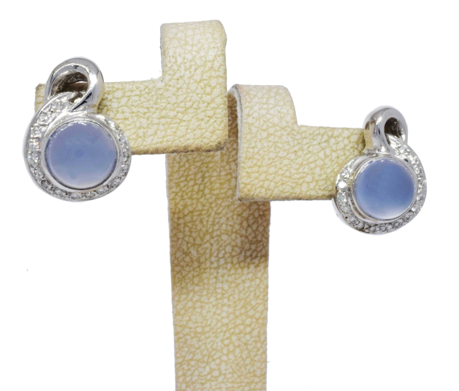 Ladies 14K White Gold Chalcedony & Diamond Earrings