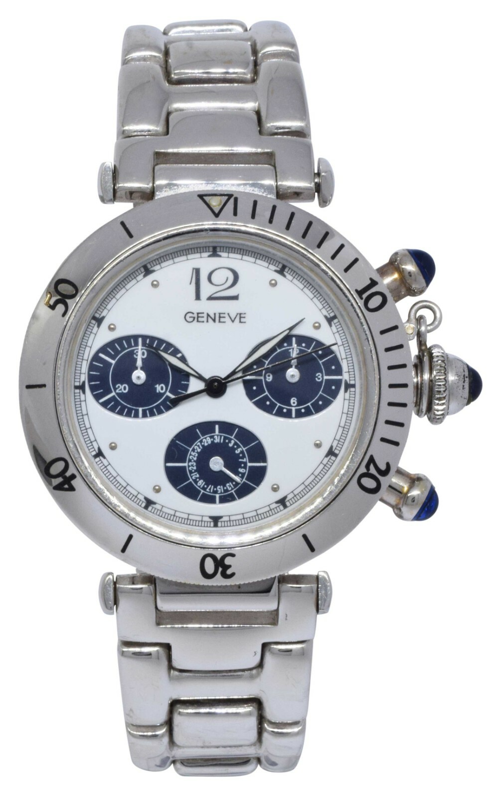 Geneve Chronograph 18k White Gold Italy Mens 38mm Quartz Watch