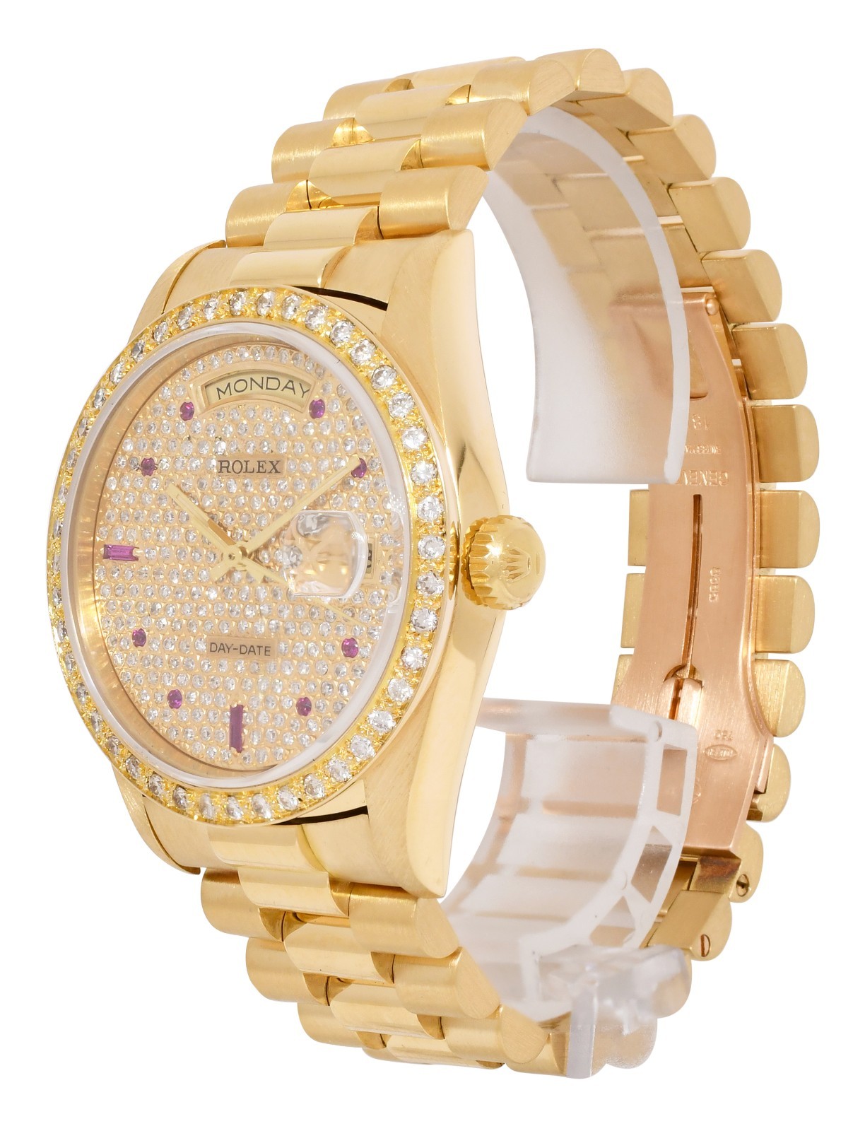 Rolex Day-Date President 18k Yellow Gold Diamond/Ruby Dial 36mm Watch R 18238
