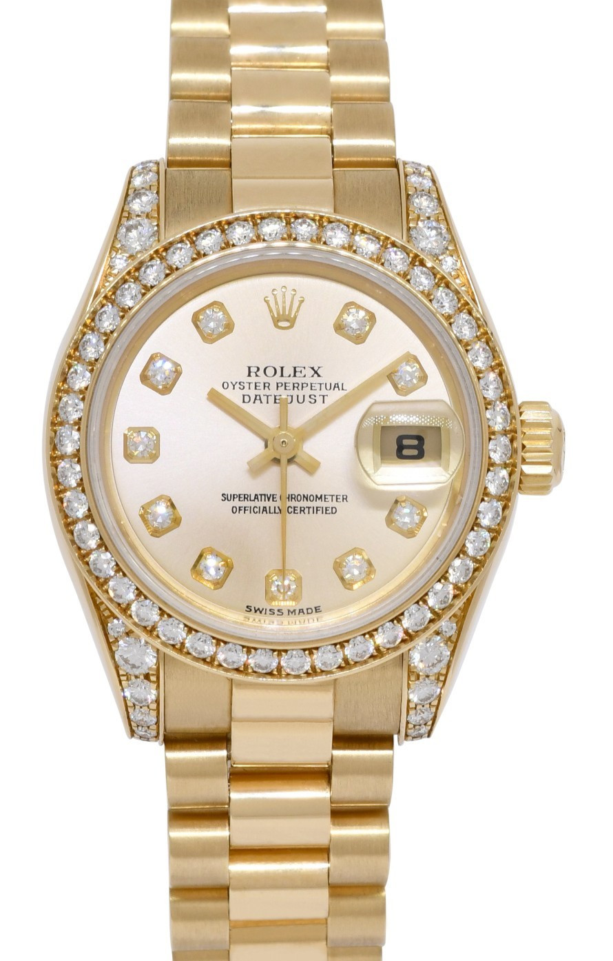 Rolex Datejust President 18k Yellow Gold Sundust Diamond 26mm Watch K 179158