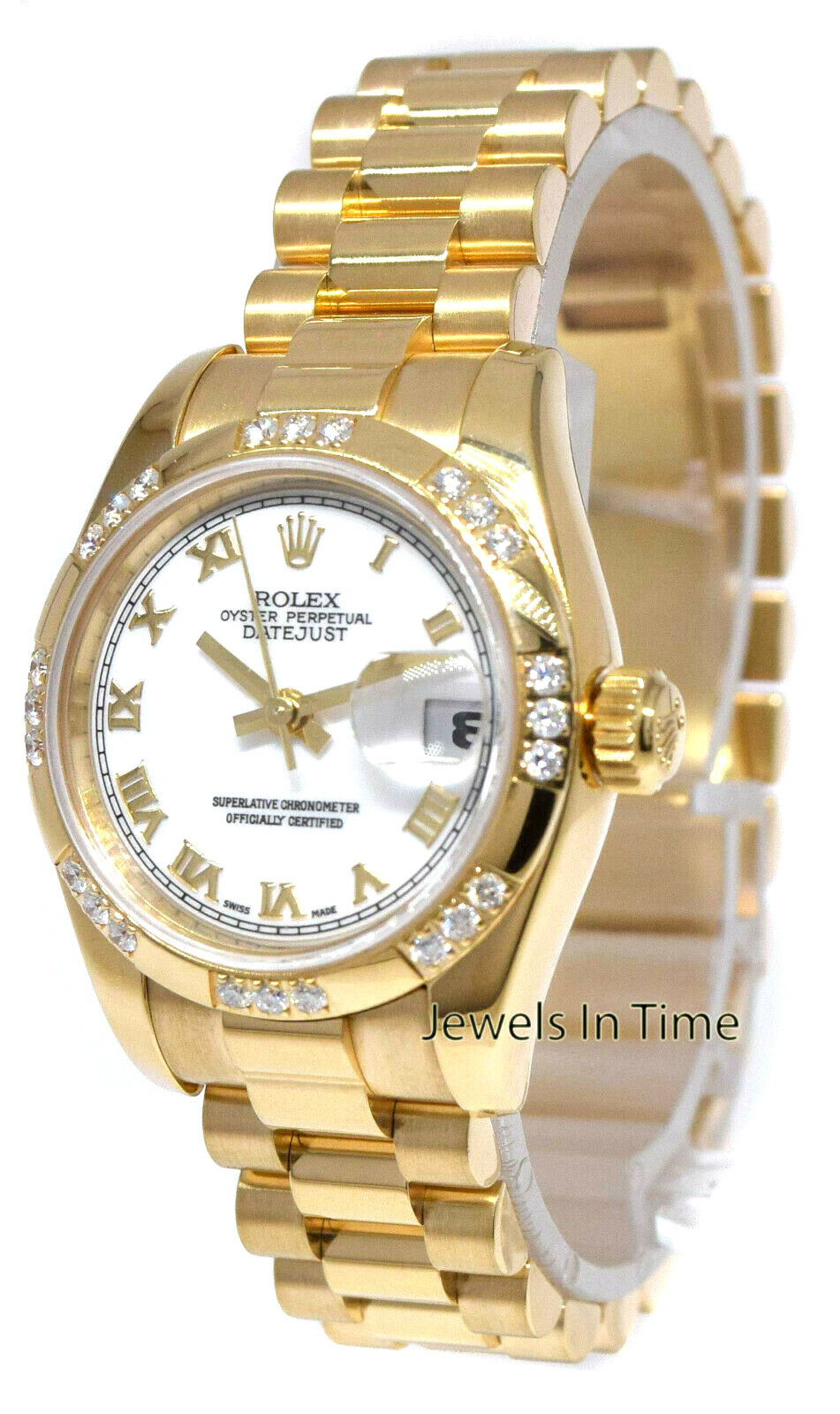 Rolex Datejust President 18k YG White Roman w/Diamonds Ladies 26mm Watch 179368 Rolex Datejust President 18k YG White Roman w/Diamonds Ladies 26mm Watch 179368
