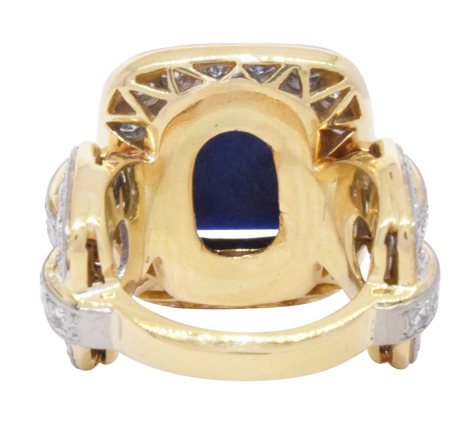 18k Yellow Gold Rectangular Sodalite & Ring 3.25ct Diamond Ring Size 5.75
