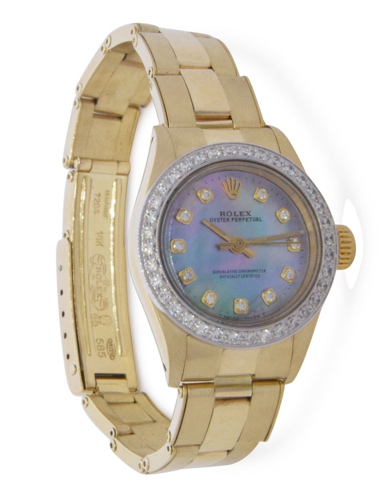 Rolex Oyster Perpetual 14k Yellow Gold MOP & Diamond Ladies 24mm Watch '82 6719