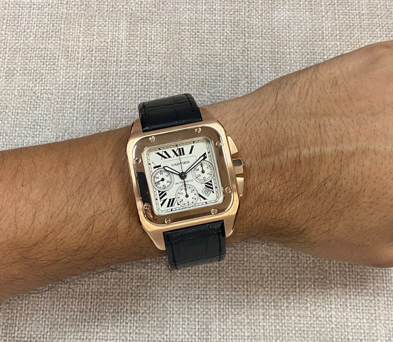 Cartier Santos 100 XL Chronograph 18k Rose Gold Mens 41mm Watch W20131Y1 2935