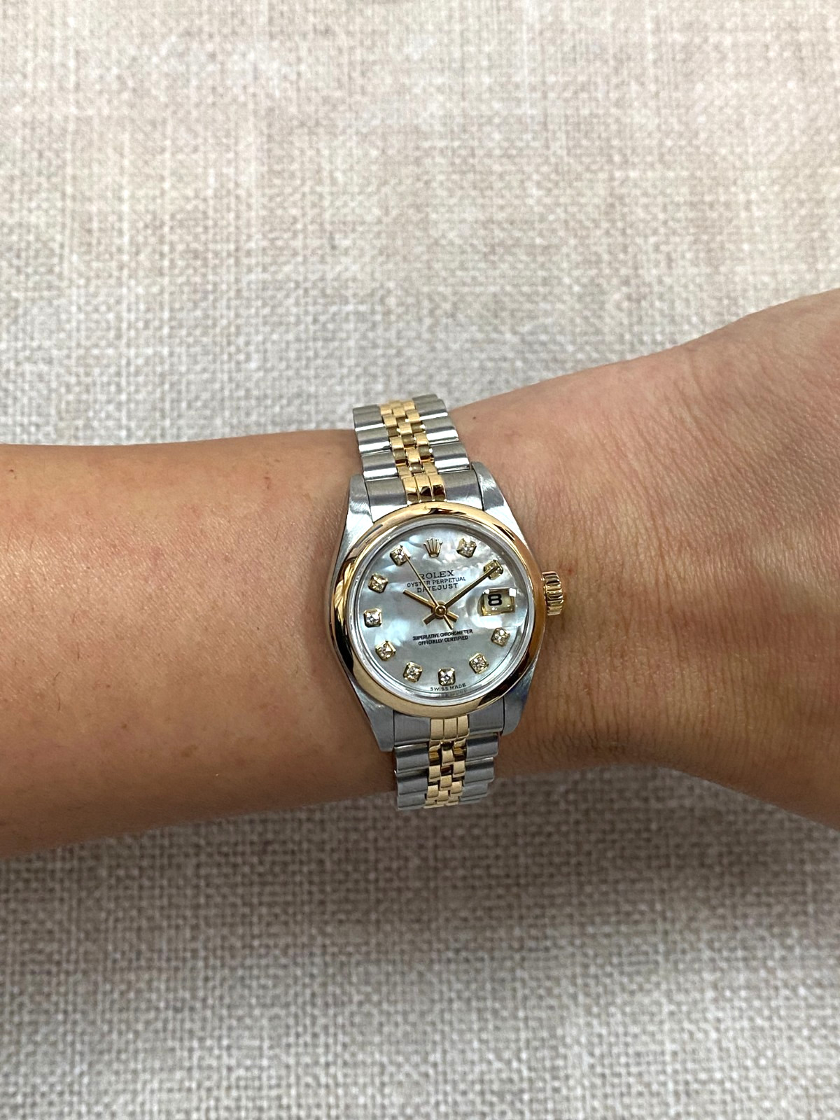 Rolex Datejust 18k Yellow Gold/Steel MOP Diamond Dial Ladies 26mm Watch F 79163