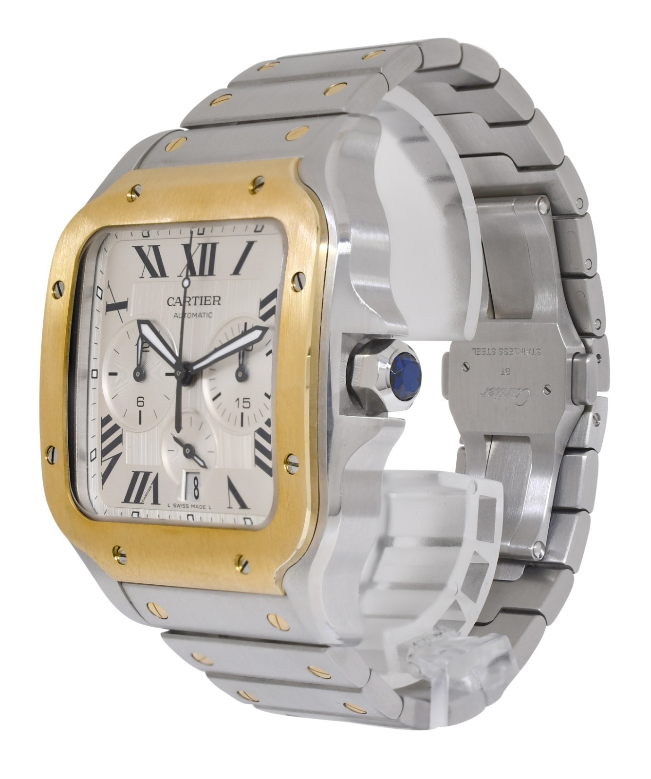 Cartier Santos XL Chronograph 18k Yellow Gold /Steel Mens Watch W2SA0008 4183