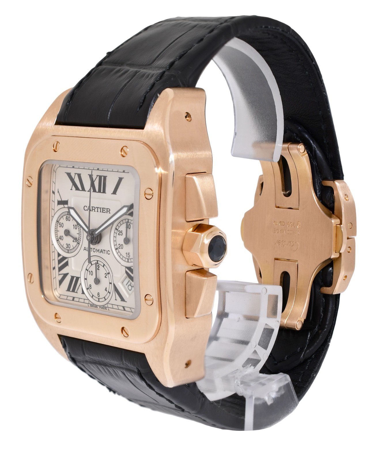 Cartier Santos 100 XL Chronograph 18k Rose Gold Mens 41mm Watch W20131Y1 2935