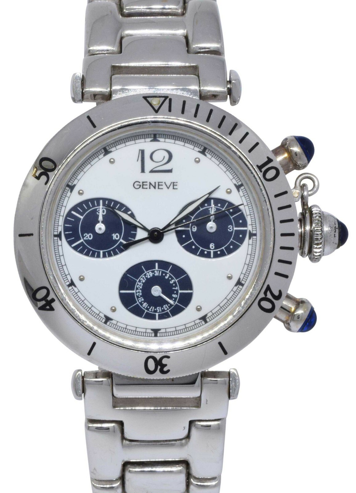 Geneve Chronograph 18k White Gold Italy Mens 38mm Quartz Watch