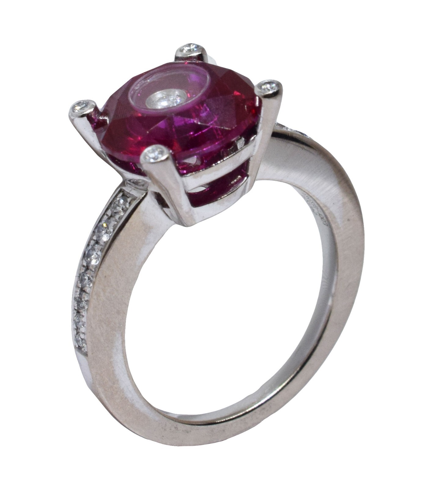 Chopard So Happy Red Stone & Diamond 18k White Gold Ring +Cert 826231-1308