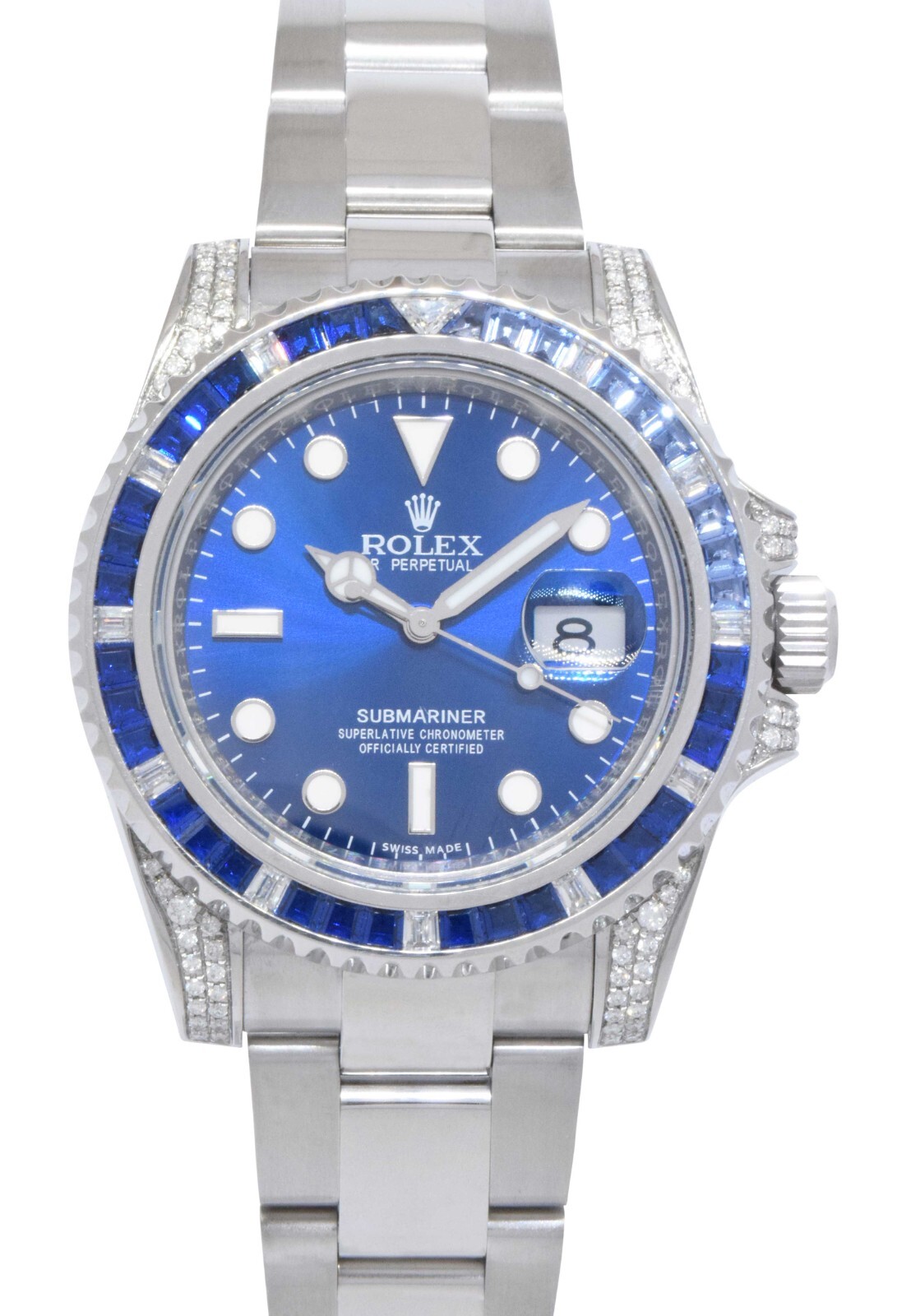 Rolex Submariner Date Steel Blue Dial Diamond & Sapphire Watch 116610