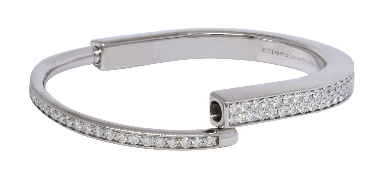 Tiffany & Co. Tiffany Lock Bangle Full Pave Diamond White Gold Bracelet Medium