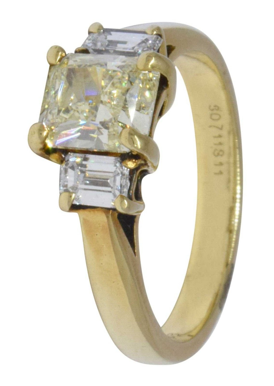1.32 CT Cut Corner Rectangular 18K Gold & Diamond Ring GIA Fancy Light Yellow