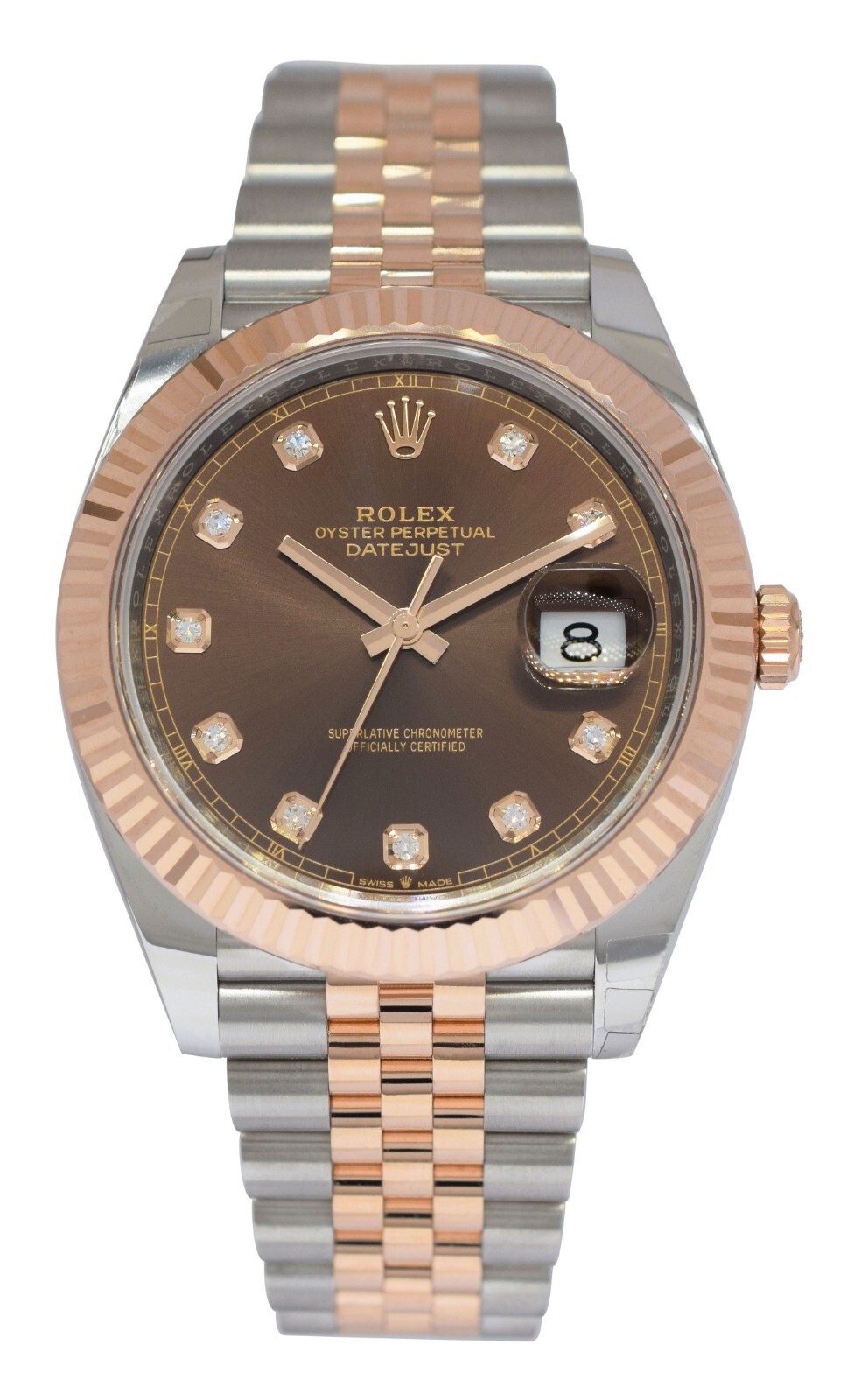 NOS Rolex Datejust 41 18k Rose Gold/Steel Chocolate Diamond Watch B/P '24 126331