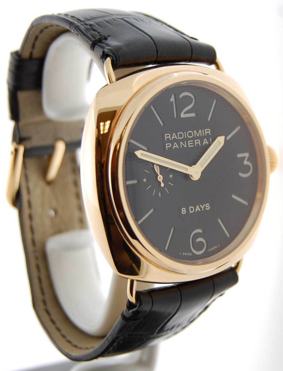 Panerai Radiomir 8 Day 18K Rose Gold Black Dial Mens Watch/ Box G Pam00197