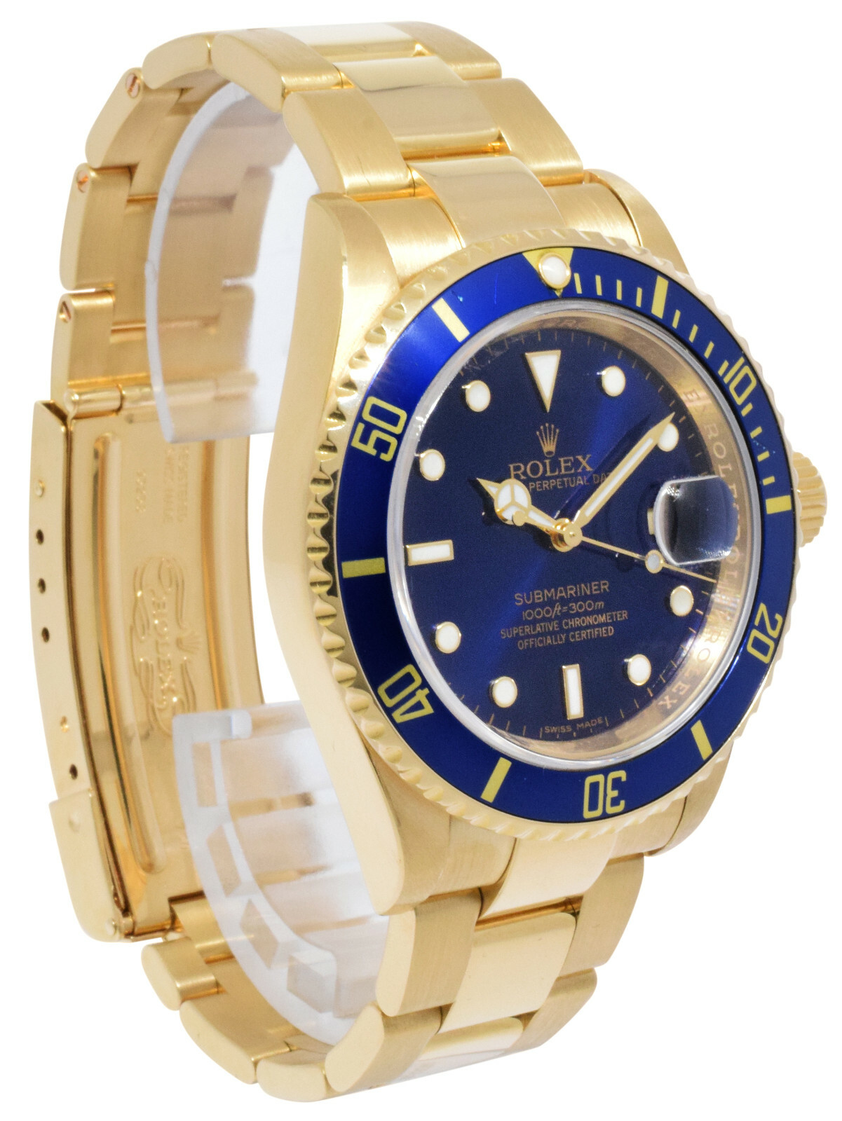 Rolex Submariner 18k Yellow Gold Blue Dial/Bezel Mens 40mm Watch  Z 16618
