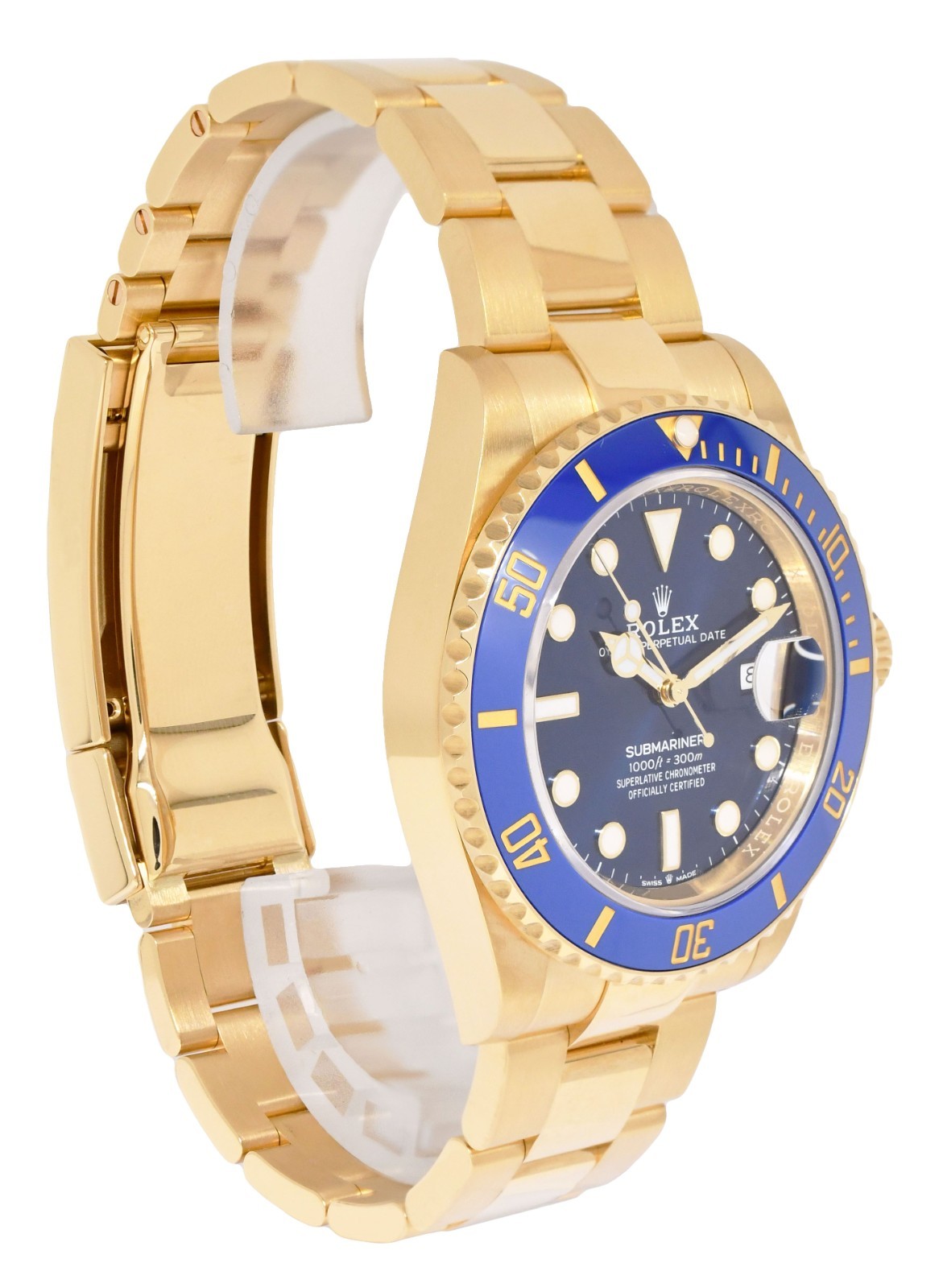 Rolex Submariner Date 18k Yellow Gold Blue Ceramic 41mm Watch B/P '23 126618 LB