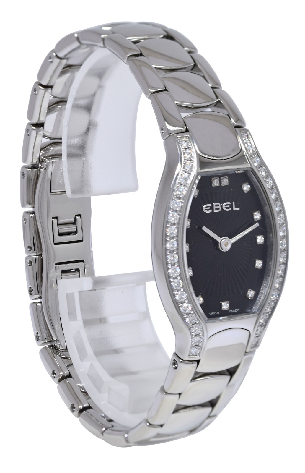 Ebel Beluga Steel Black Diamond Dial/Bezel Ladies 23mm Quartz Watch E9656G28