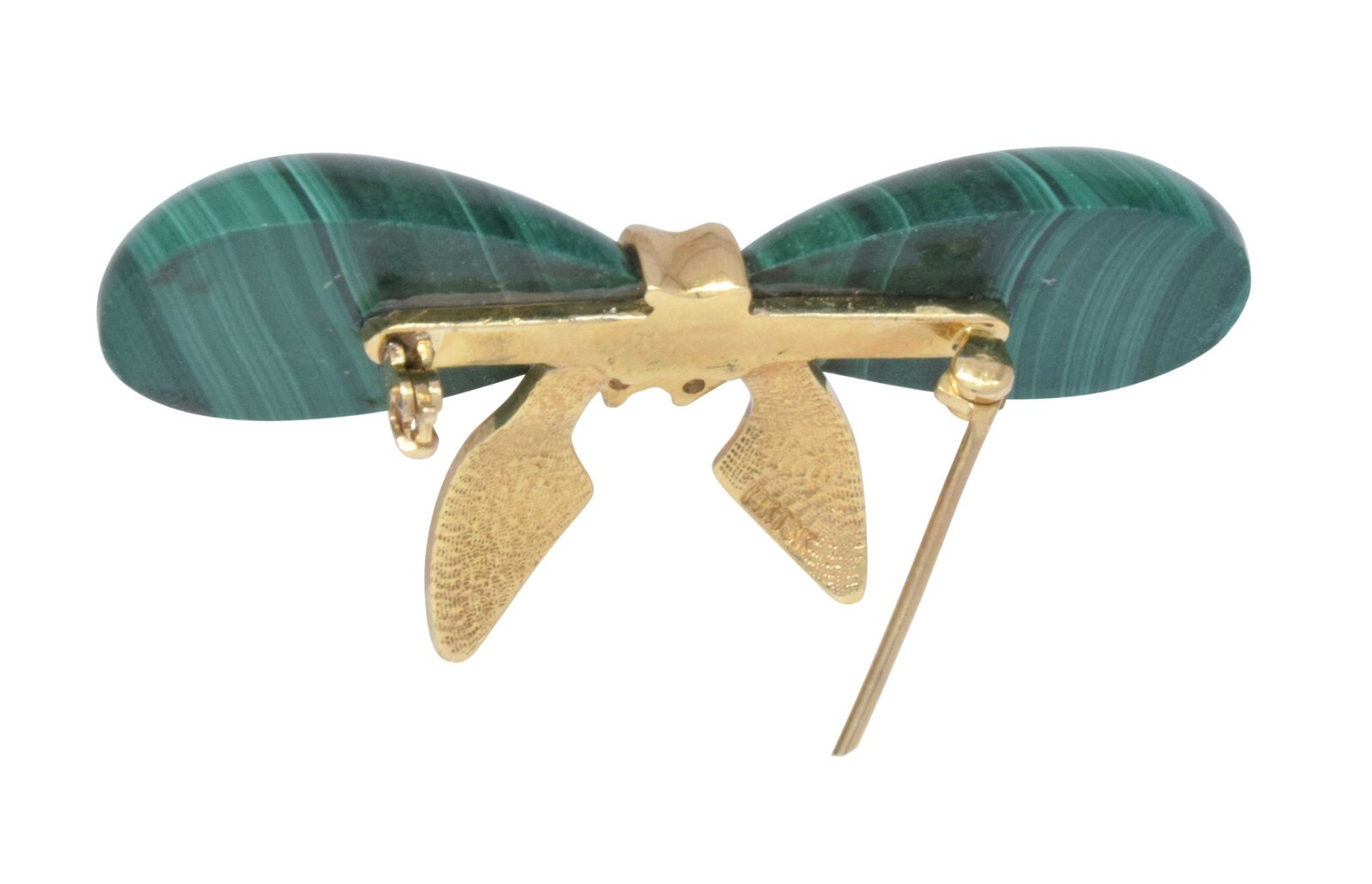 Bow Tie Pin 14k Yellow Gold Diamond & Malachite