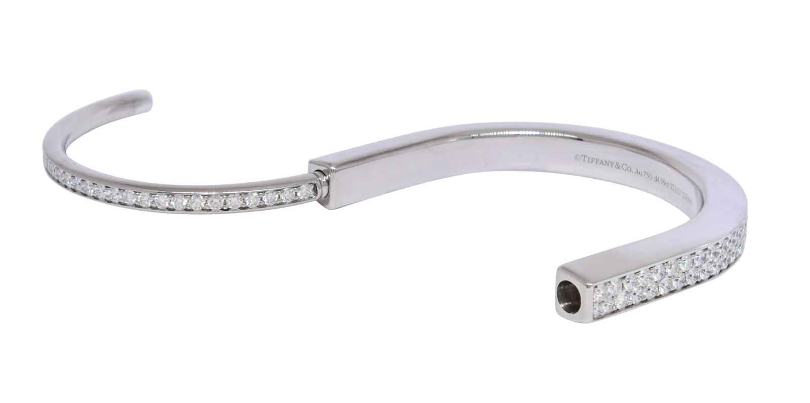 Tiffany & Co. Tiffany Lock Bangle Full Pave Diamond White Gold Bracelet Medium