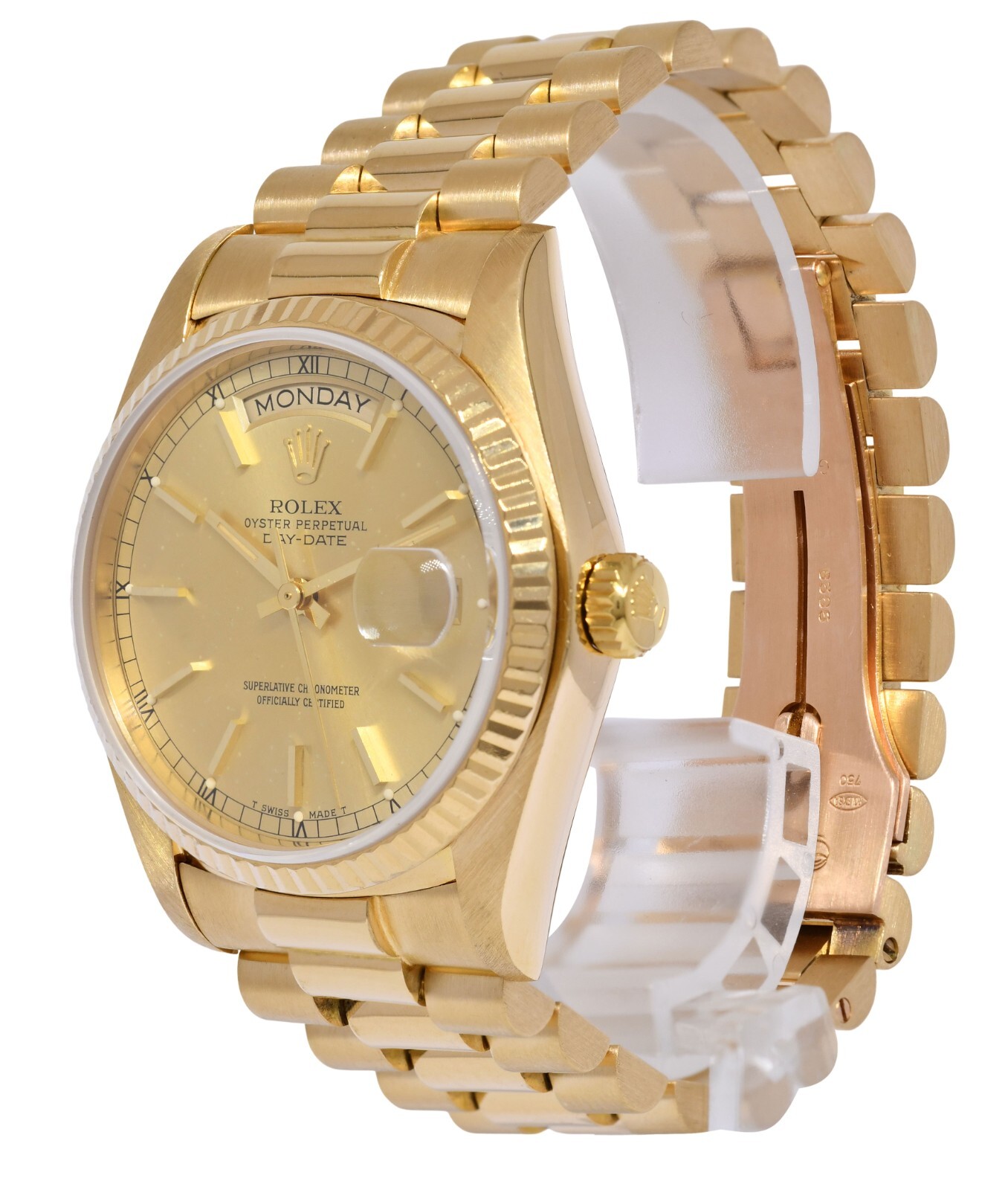 Rolex Day-Date 36 President 18k Yellow Gold Champagne Stick Dial Watch '82 18038