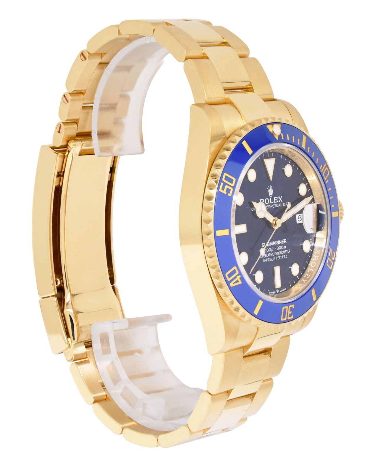 Rolex Submariner Date 18k Yellow Gold Blue Ceramic 41mm Watch B/P '23 126618 LB