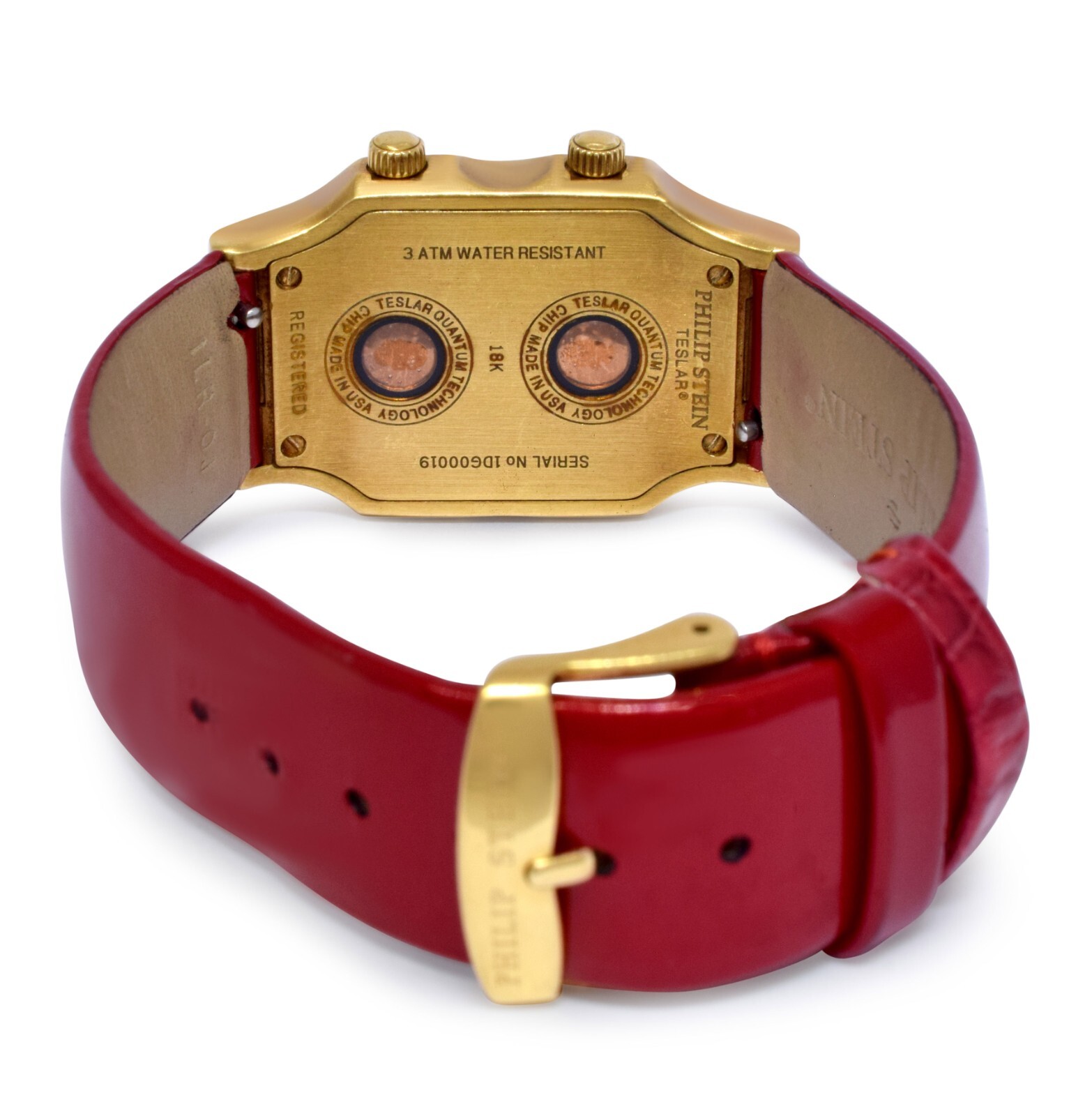 Philip Stein Teslar Dual Time 18k Yellow Gold Diamond Bezel 27mm Quartz Watch