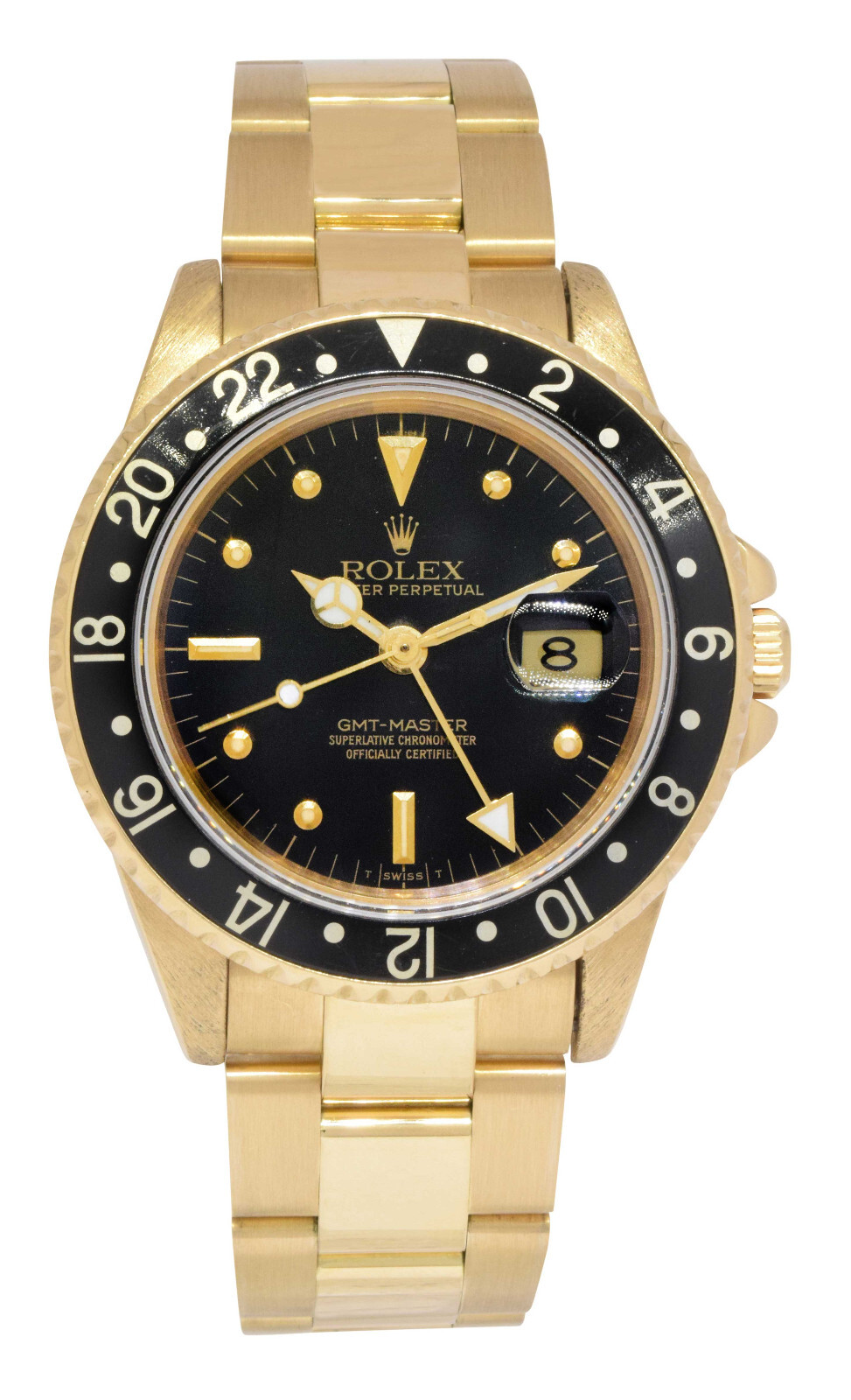 Rolex GMT-Master 18k Yellow Gold Black Nipple Dial 40mm Oyster Watch '84 16758