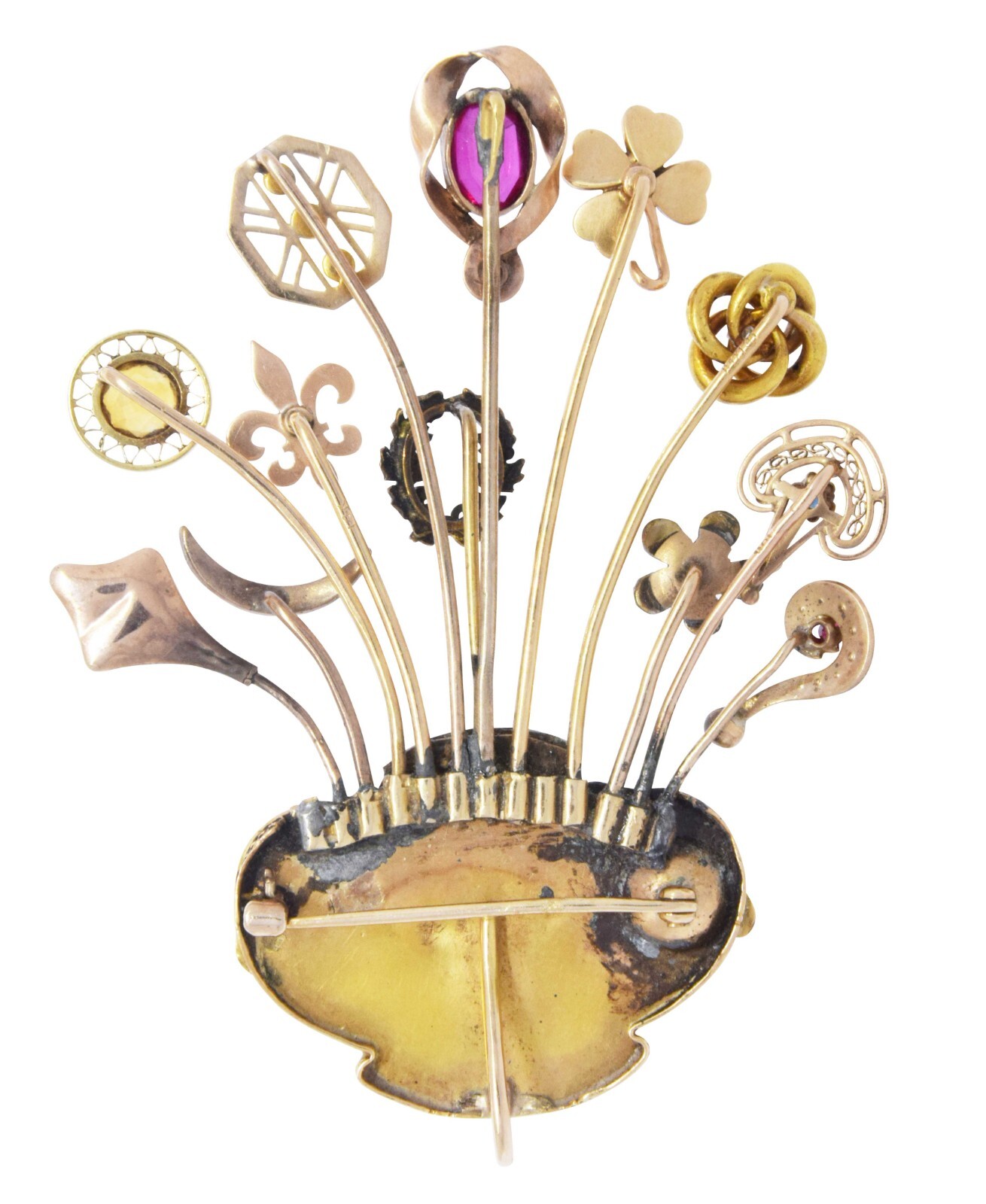 Art Nouveau Brooch 14k Yellow Gold with 12 Stickpins