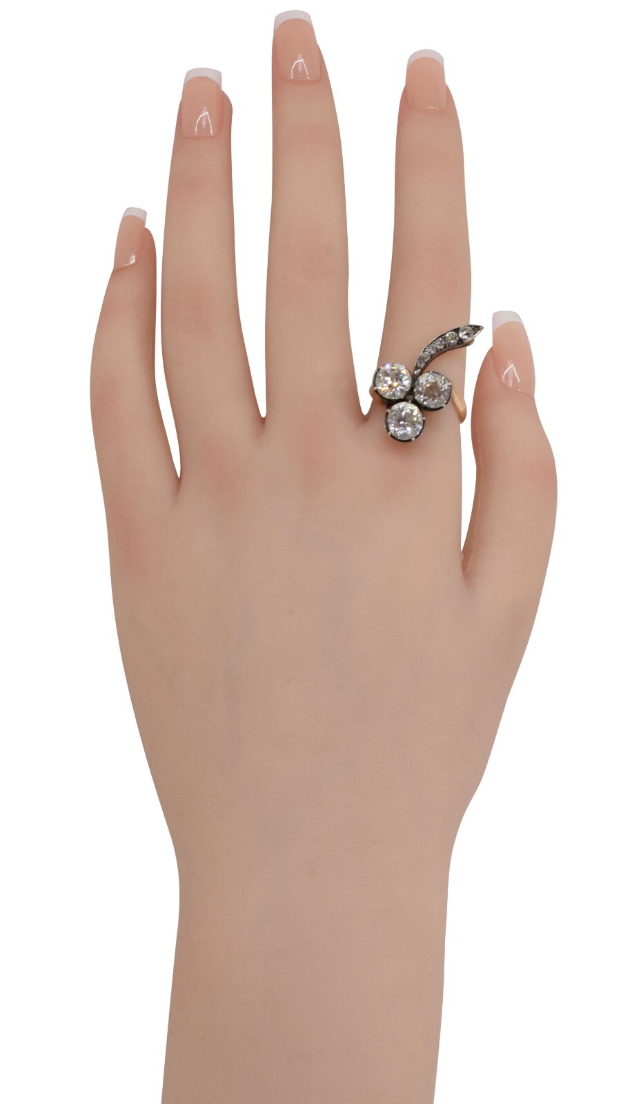 Victorian Style Diamond 14k Rose Gold & Silver Cocktail Ring Size 7.25